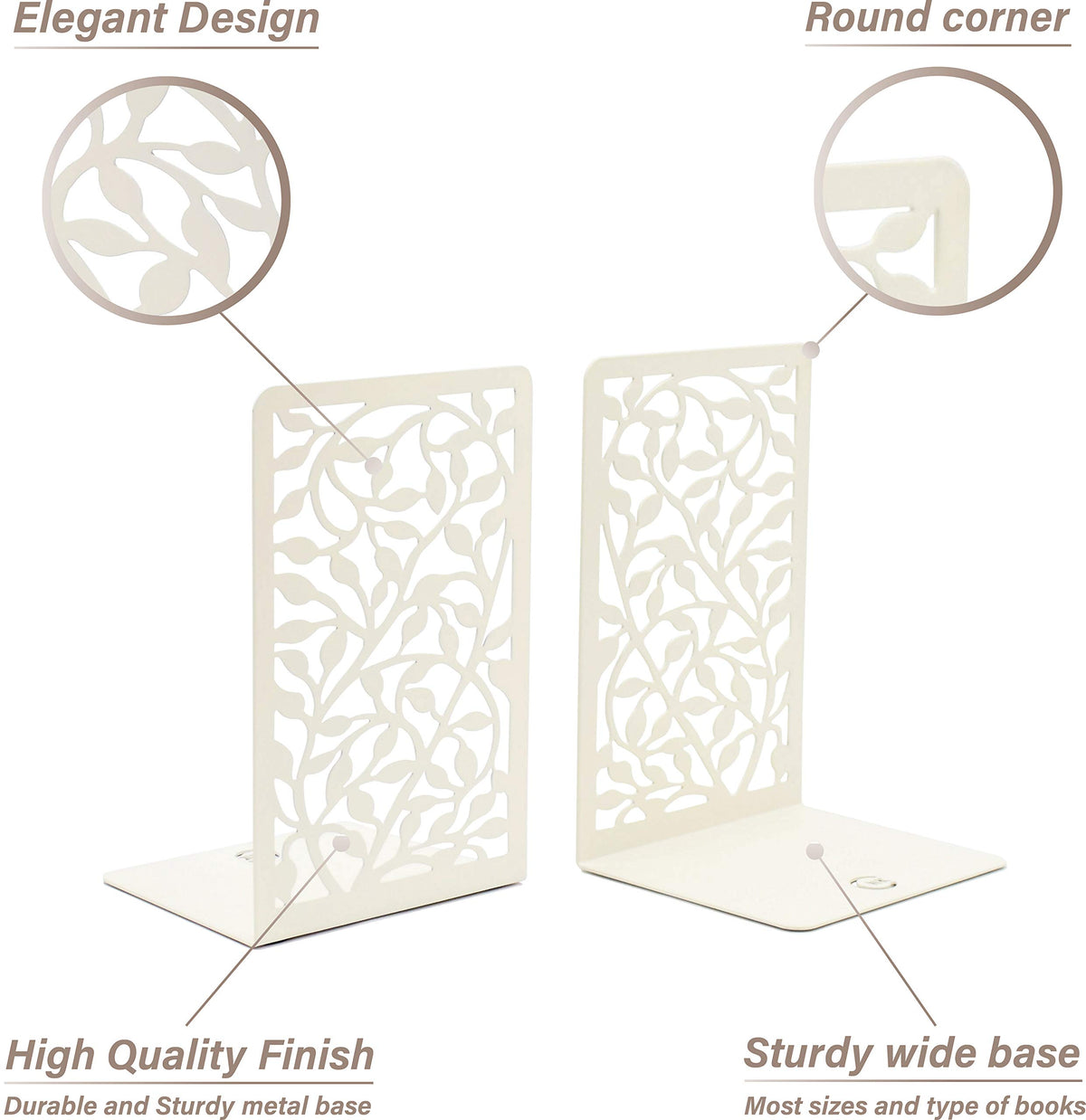 CNK Infinite Leaves Bookends - Metal Set of 2 for Heavy Books, Home Office & Decorative Book