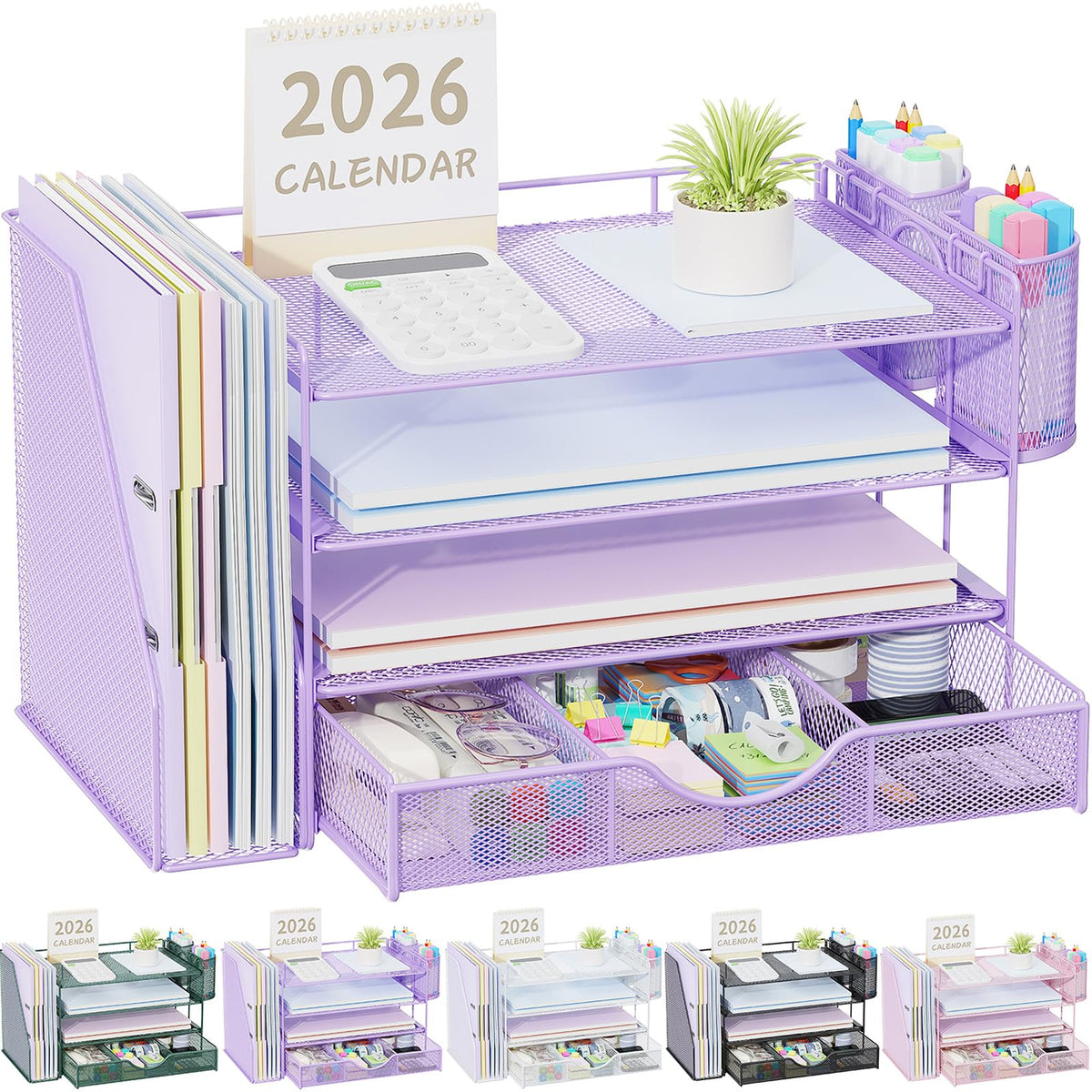 gianotter Desk Organizers and Accessories with File Holder, 4-Tier Desk Accessories & Workspace
