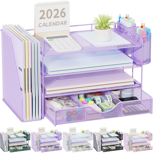 gianotter Desk Organizers and Accessories with File Holder, 4-Tier Desk Accessories & Workspace
