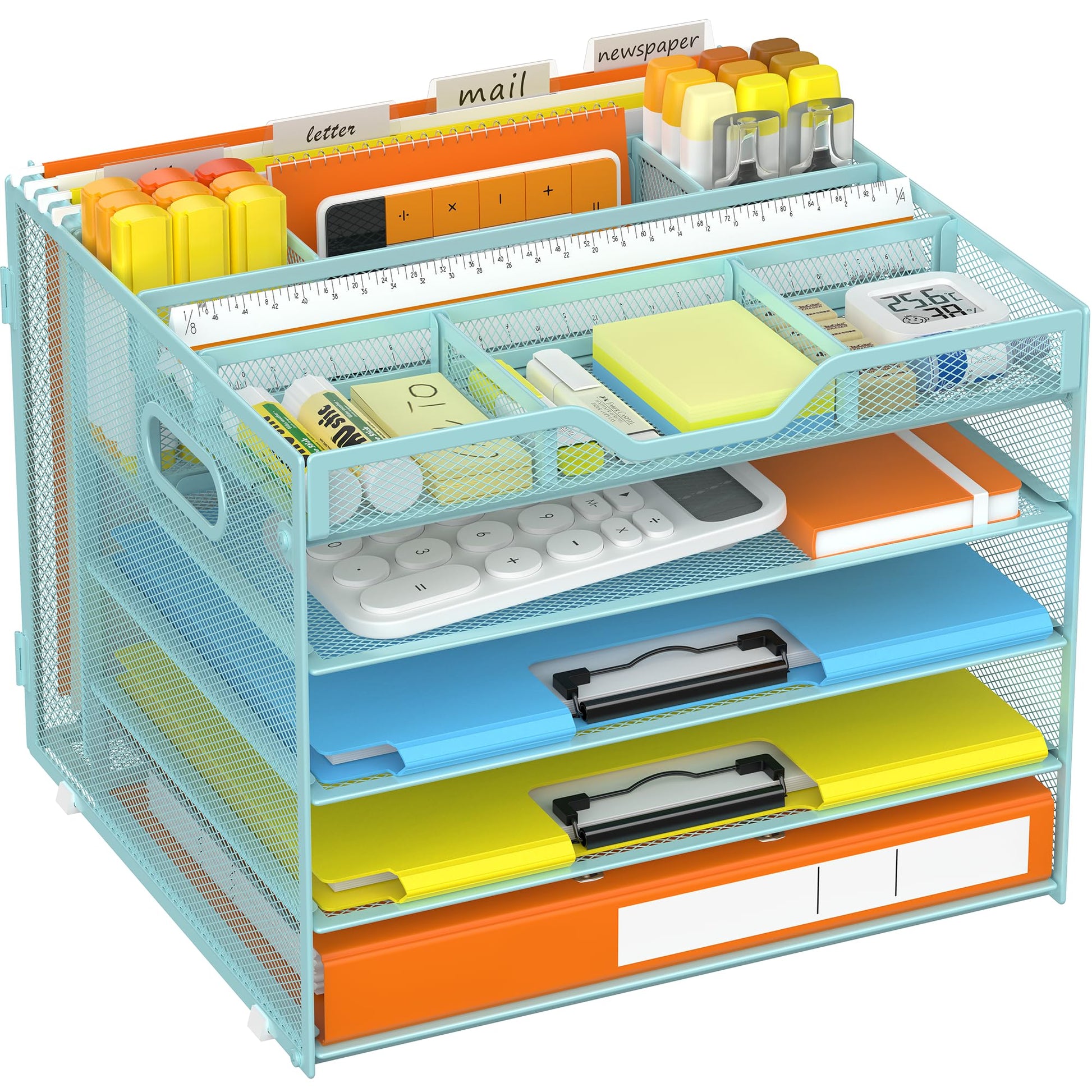 Docnest 5 Tier Desk Organizer with Hanging File Folder Holder&Tray, Blue