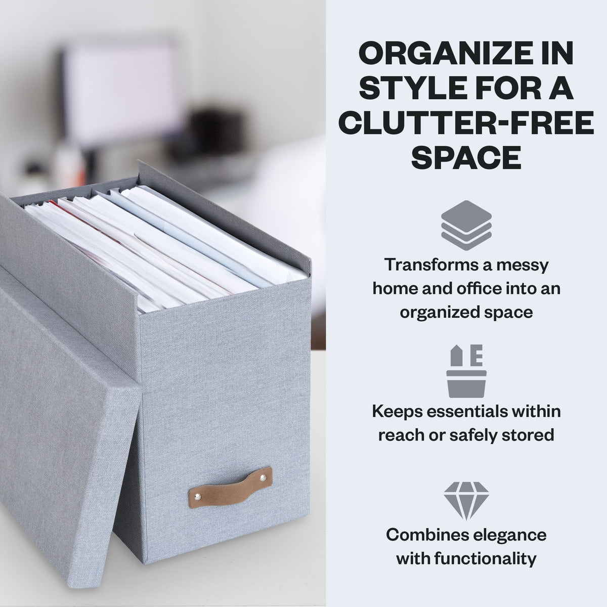 Bigso John File Box - File Storage Box and File Organizer for Important Paperwork - Durable Hanging
