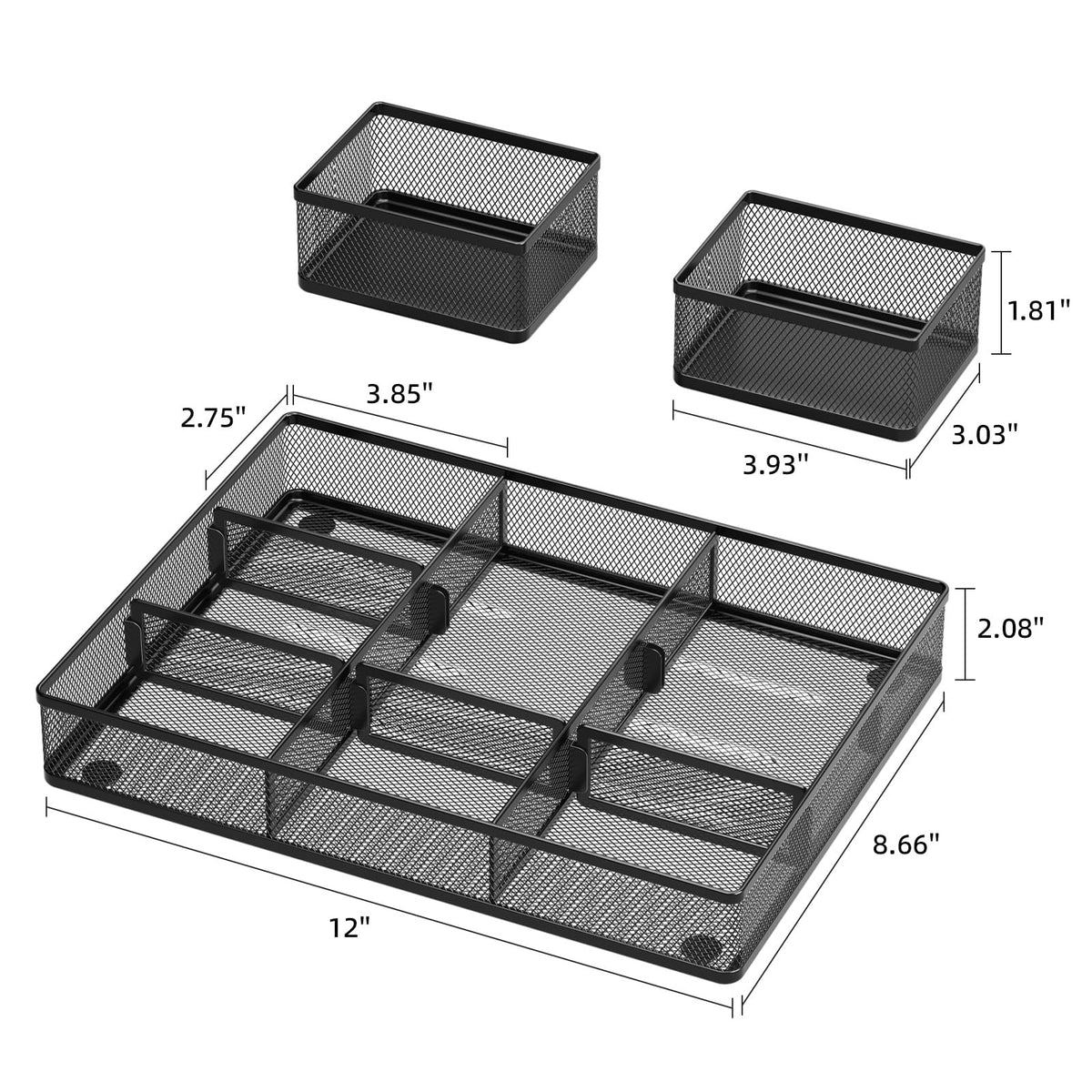 Marbrasse 3 Packs Desk Drawer Organizers, Metal Mesh Dividers Desk Drawer Organizer Tray with 9