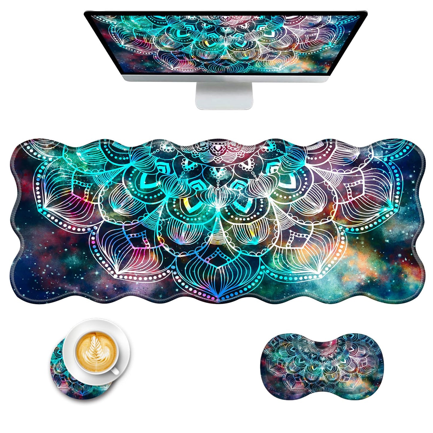 CICPLKSE Mouse Pad with Wrist Support + Desk Mat + Coaster 3 in 1 Set, XL Large Gaming Mousepad