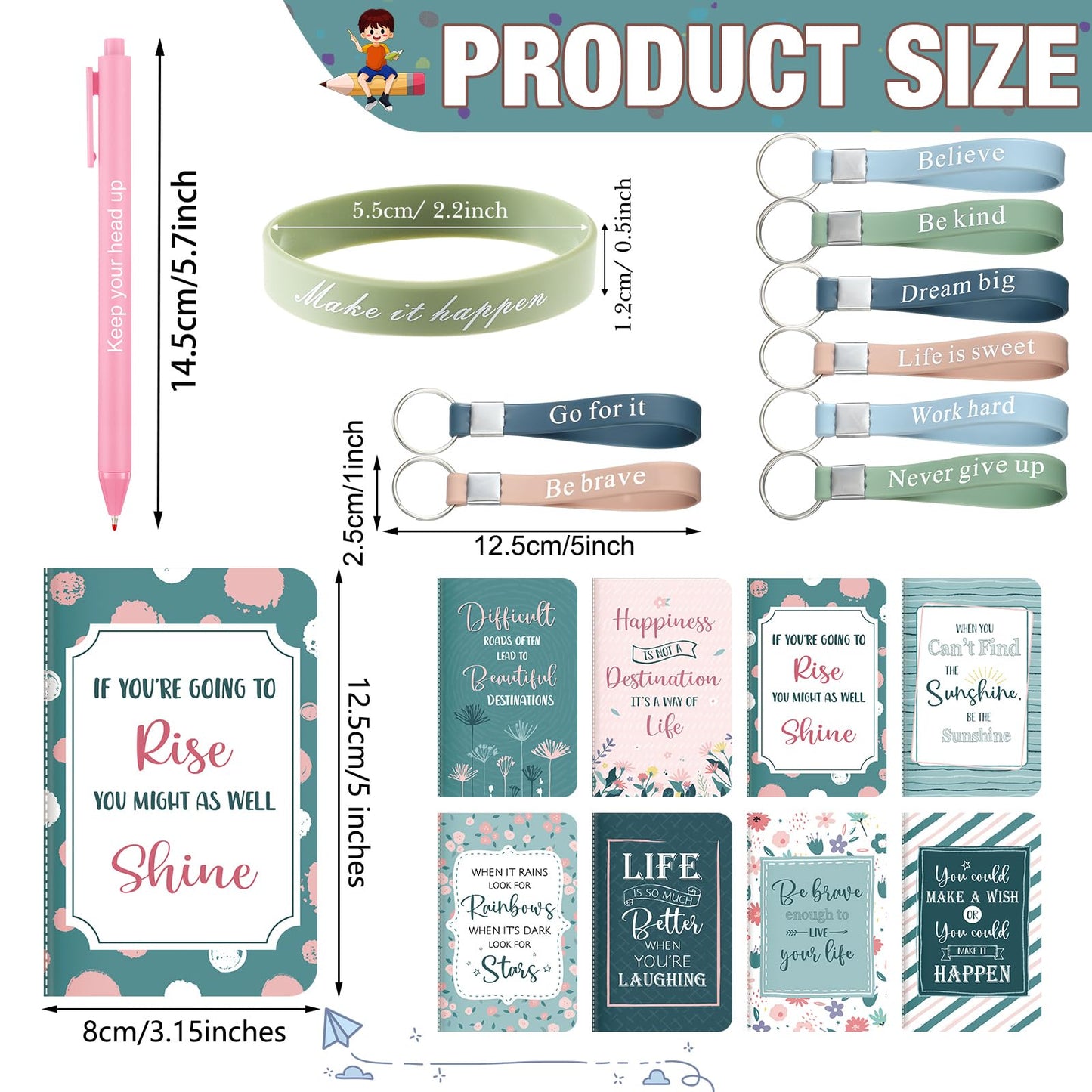 PerKoop 64 Pcs Inspirational Gift Bulk Notebooks Ballpoint Pen, Morandi