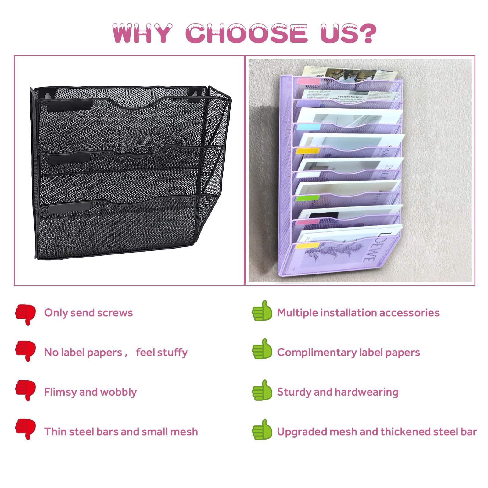 ideallife 8 Pockets Mesh Wall File Holder Organizer Office Hanging File Folder Magazine Rack