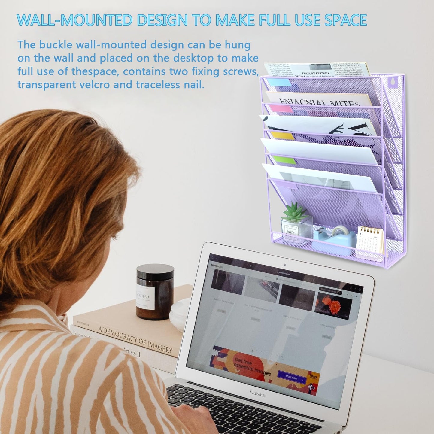 ideallife 5 Pockets Mesh Wall File Holder Organizer with Bottom Flat Tray, Office Hanging File