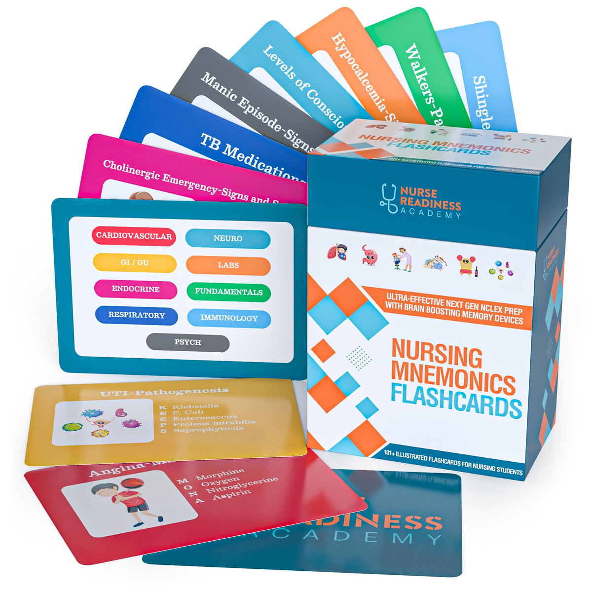 Nursing Mnemonics Flashcards: 101+ Illustrated Flashcards for Nursing Students with Proven Memory