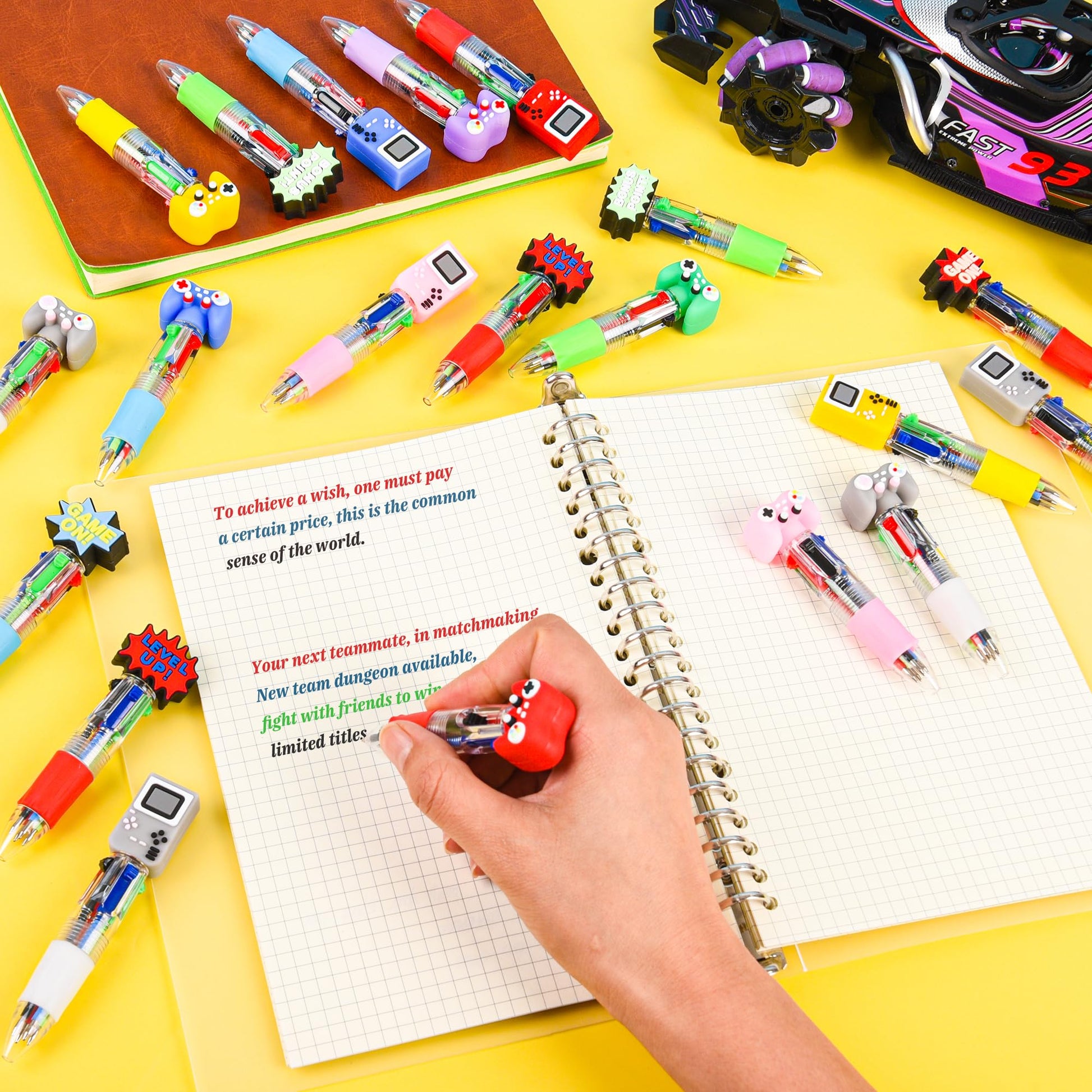LiYiQ 100 Pcs Video Game Party Favors Multicolor Pen in One Cartoon Cute Fun 4-in-1 Cute Pens Bulk