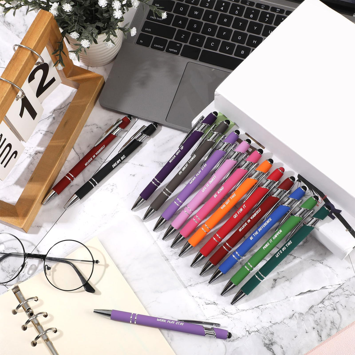 Yeaqee 24 Pcs Inspirational Ballpoint Pens Black Ink Stylus, Multicolored
