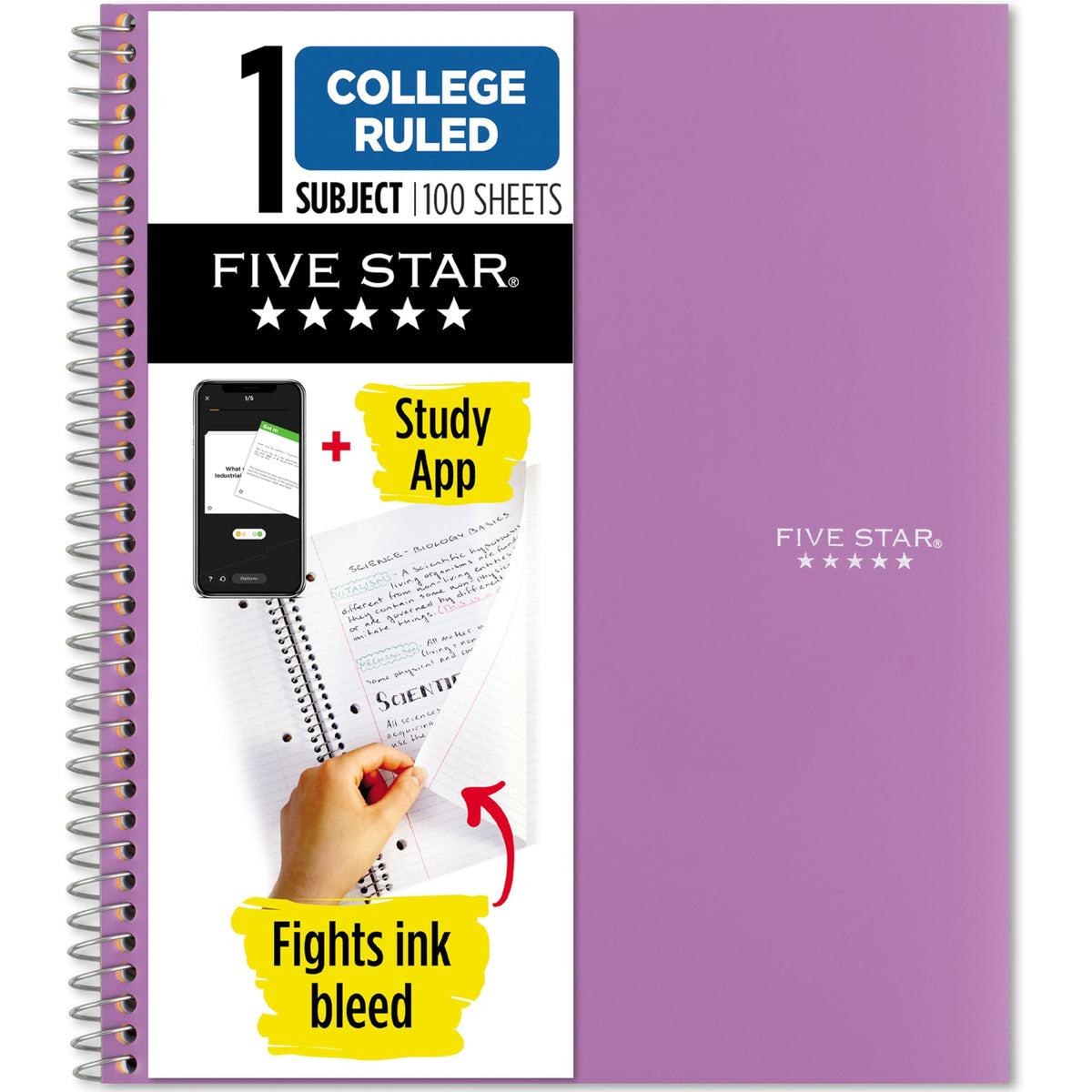 Five Star Spiral Notebook + Study App, 1 Subject, College Ruled Paper, 8-1/2" x 11", 100 Sheets