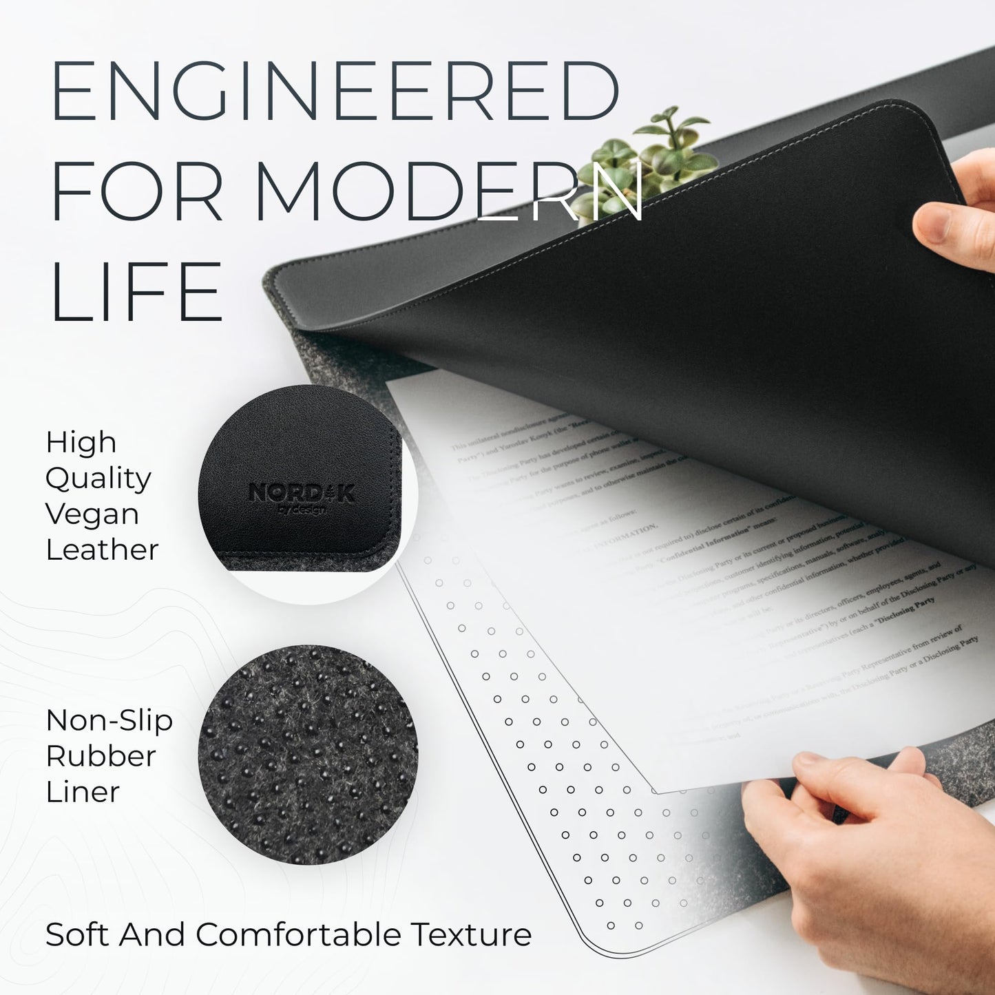 Nordik Felt and Leather Desk Mat - Dual Layer True Black 35 x 17 in