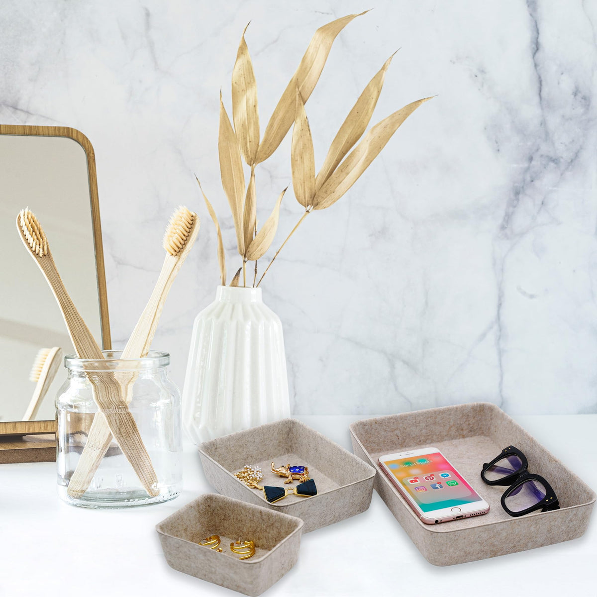 Welaxy Office Drawer organizers felt storage bins Shallow Small Desk trays Draw dividers Nordic