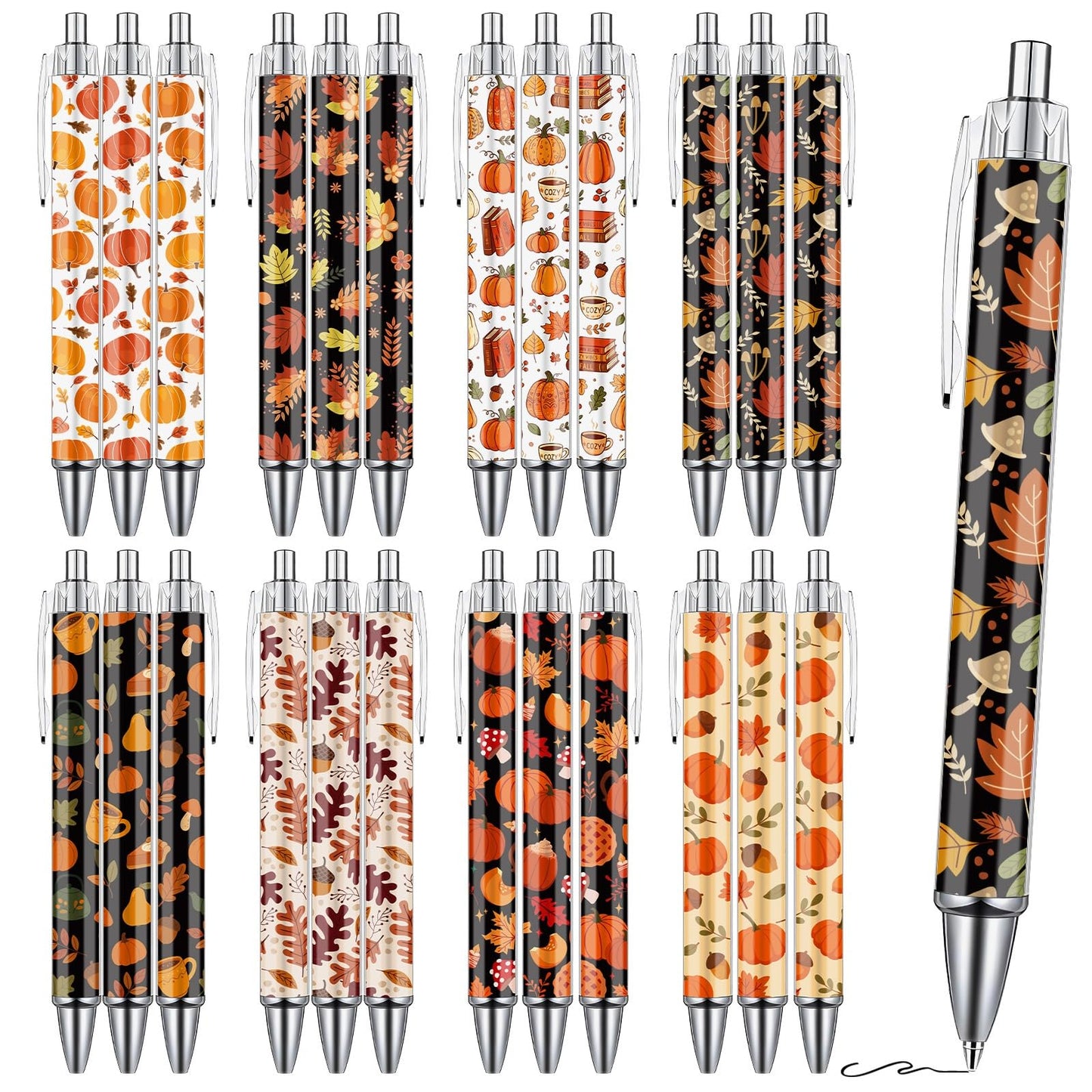 Wxiben Fall Ballpoint Pens Gifts - 24 Pcs Pumpkin Maple Leaf Ballpoint Pen Set Autumn Harvest