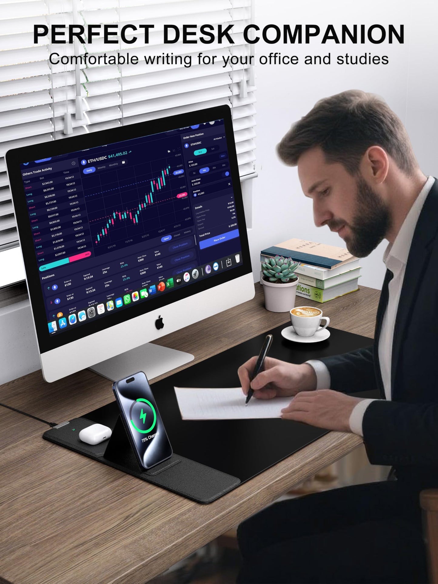 Mouse Pad with Wireless Charging, Foldable Phone Holder, Large Desk Mat