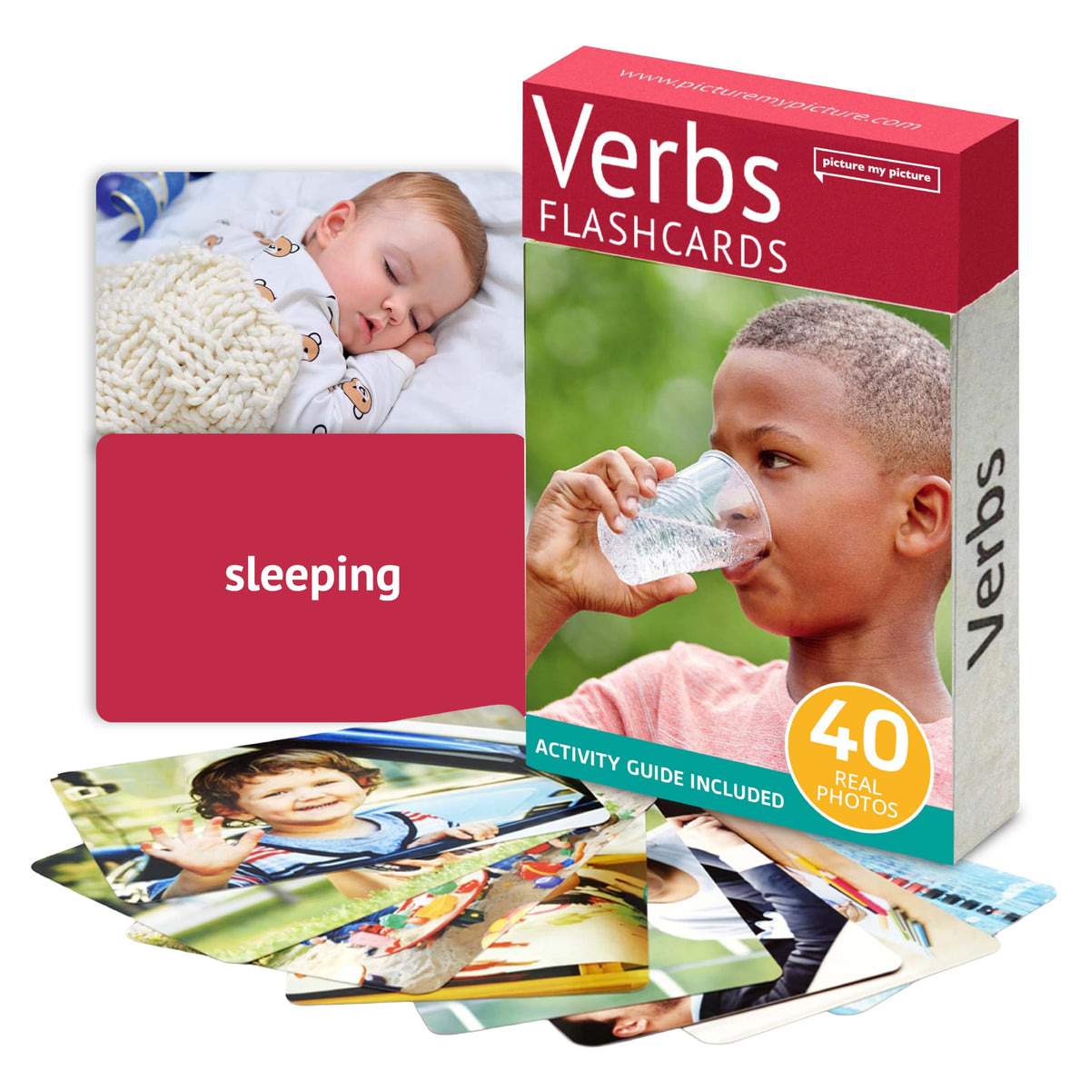 Picture My Picture Verbs ABA Therapy Cards Vol 1, 40 Real Photos, Age 3+
