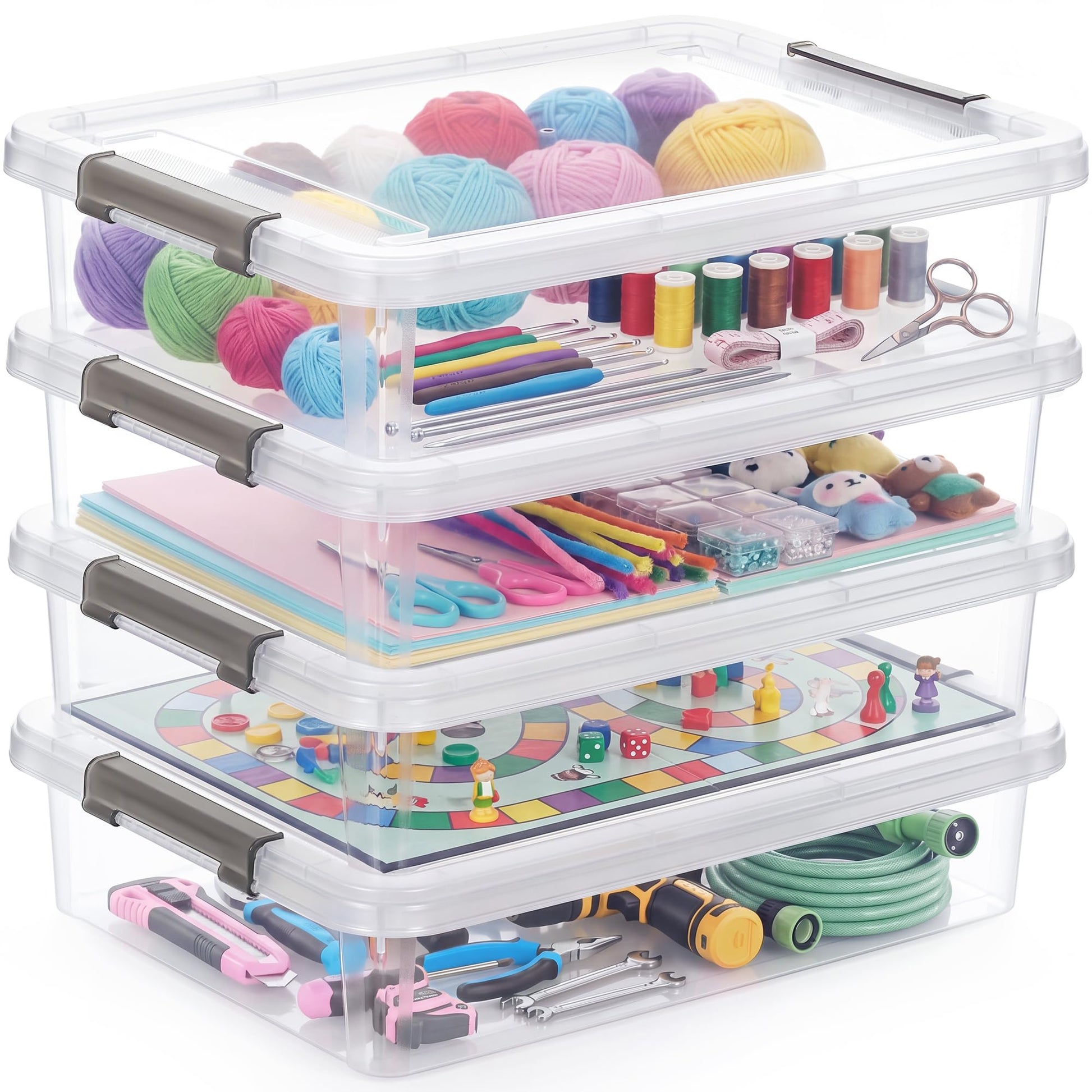 Citylife 5.3Qt 4Packs Clear Craft Organizers and Storage Box, Sensory Bins