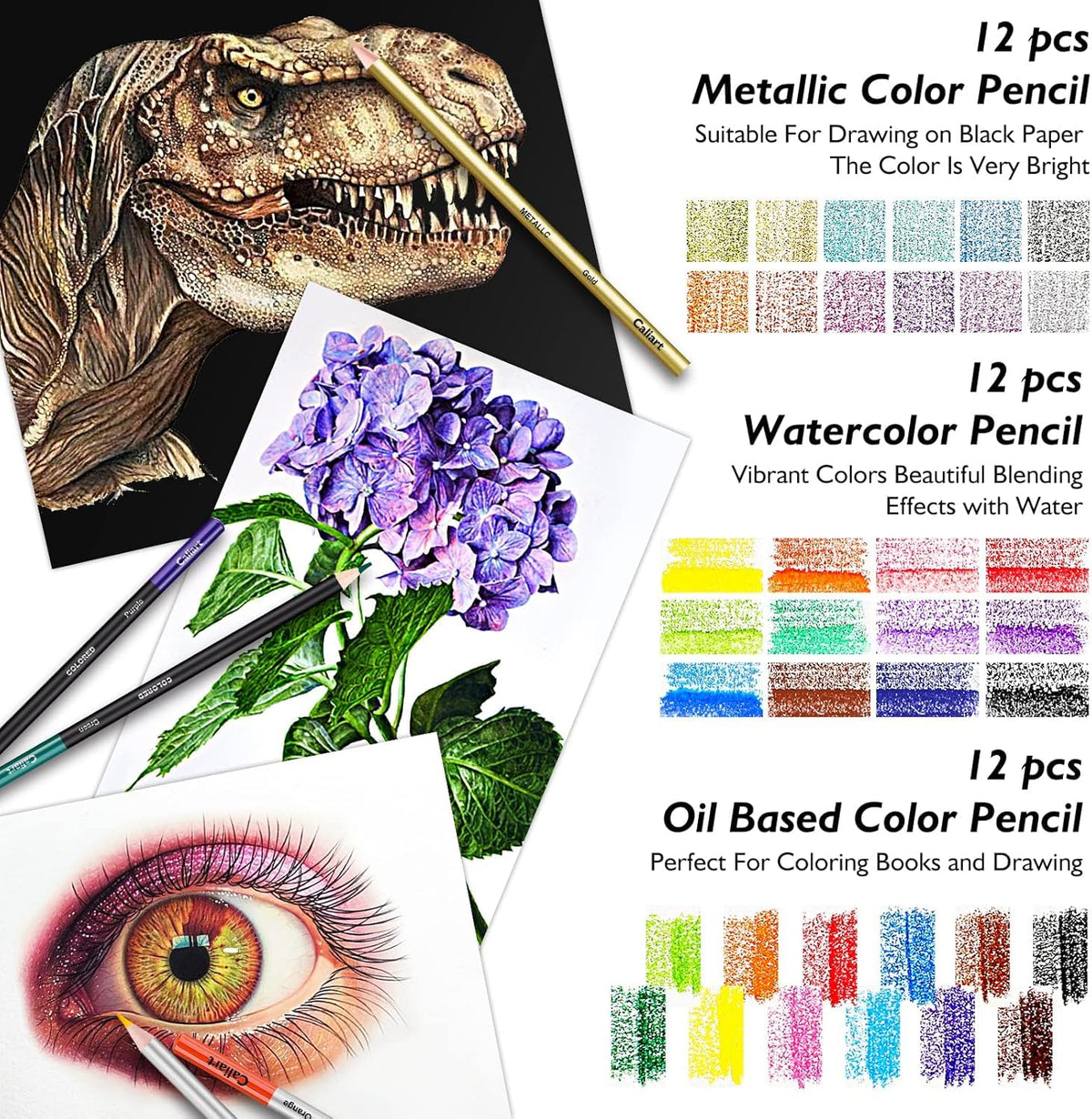 Caliart 176PCS Art Supplies Sketching Kit, 100 Sheets 3-Color Sketch Book