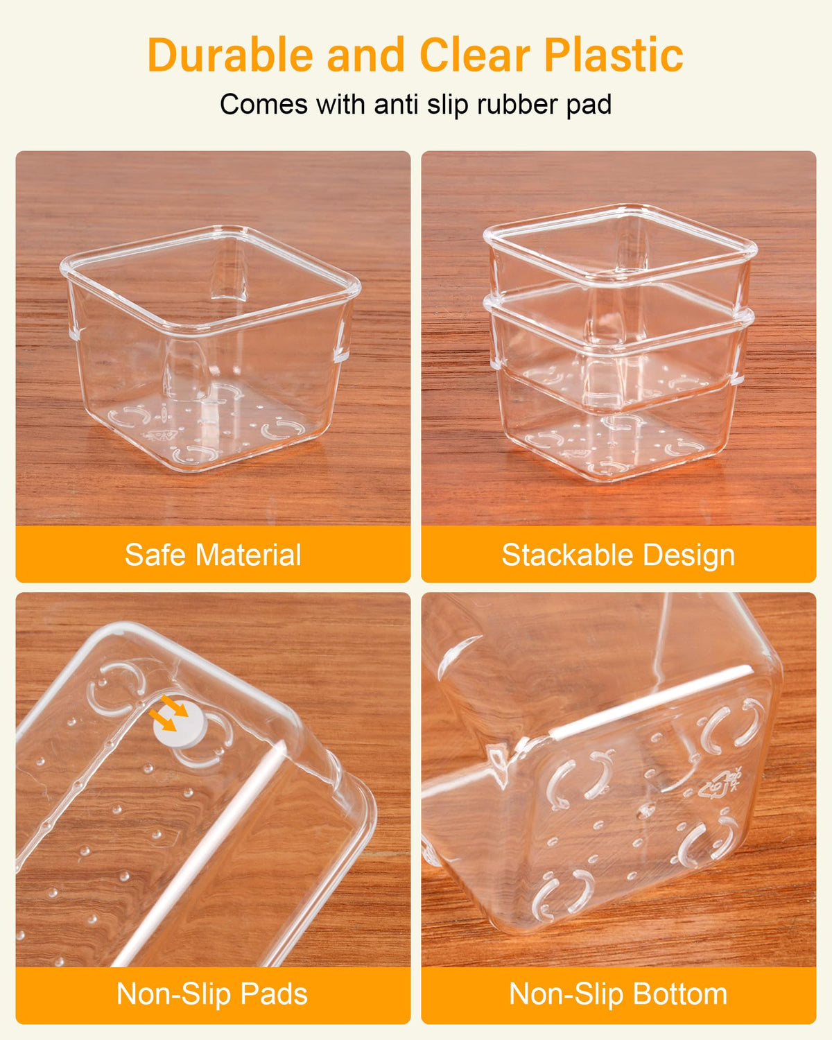 LUSCREAL 25 PCS Clear Plastic Drawer Organizers and Dividers, 4 Sizes Stackable Drawer Storage Bins