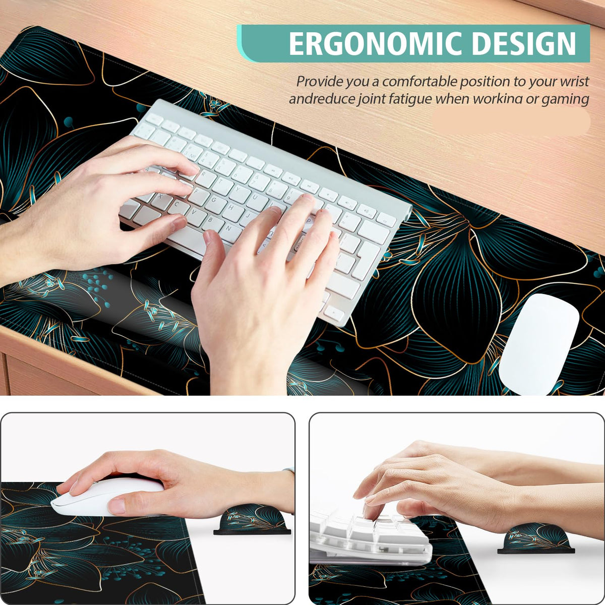 Keyboard Mouse Pad Set,Large Gaming Mouse Pad+Keyboard Wrist Rest+Wrist Rest+Coaster,Computer Desk