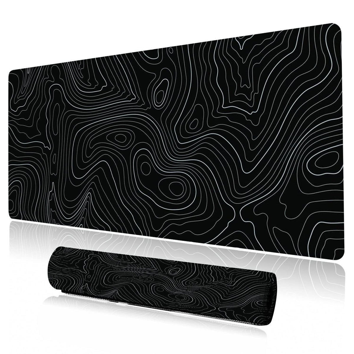 Desk Mat, Topographic Map Lines Pattern Large Desk Pad Extended Gaming Mouse Pad, 35.4 x 15.7inch