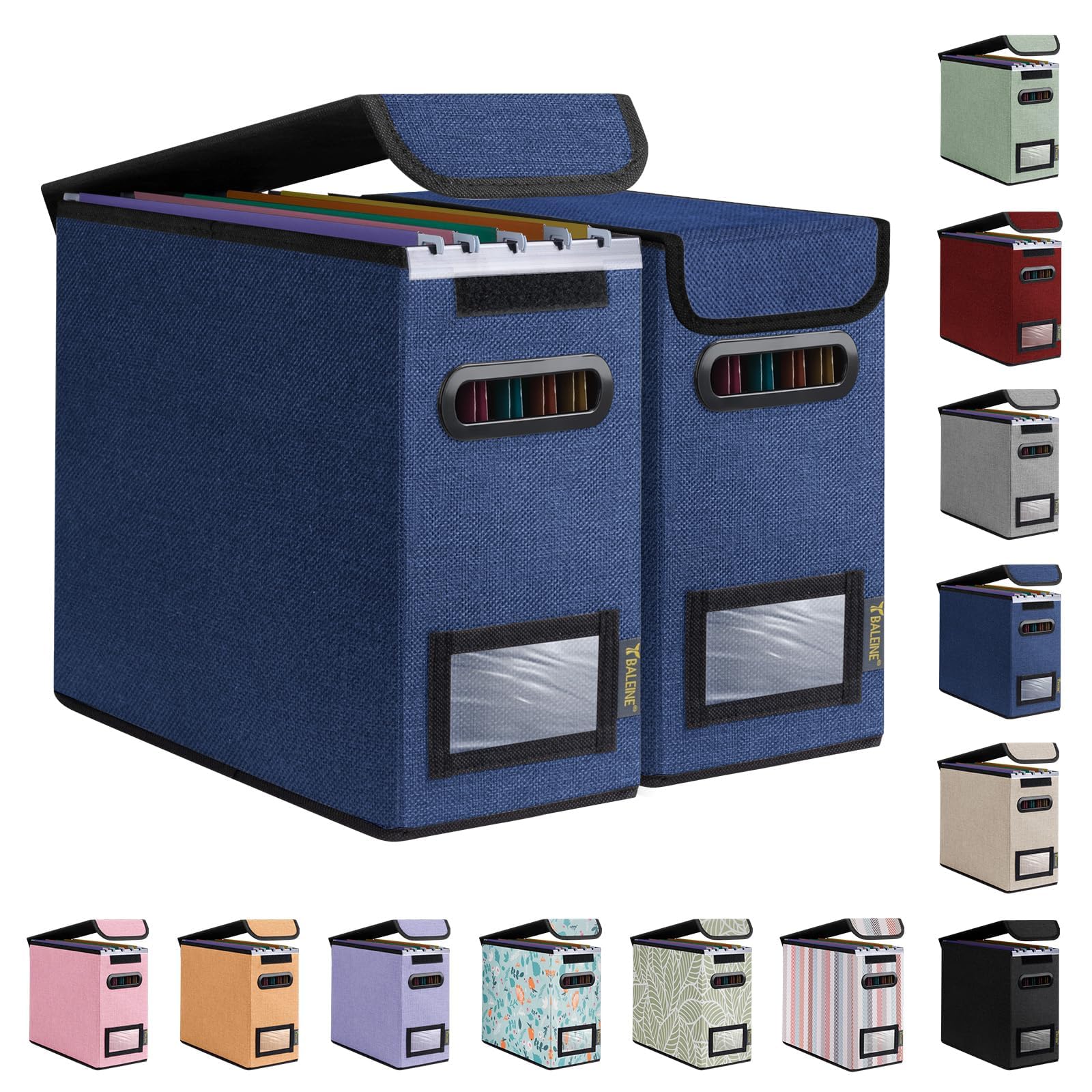 BALEINE File Organizer Box with Lid, Collapsible Hanging File Storage Box