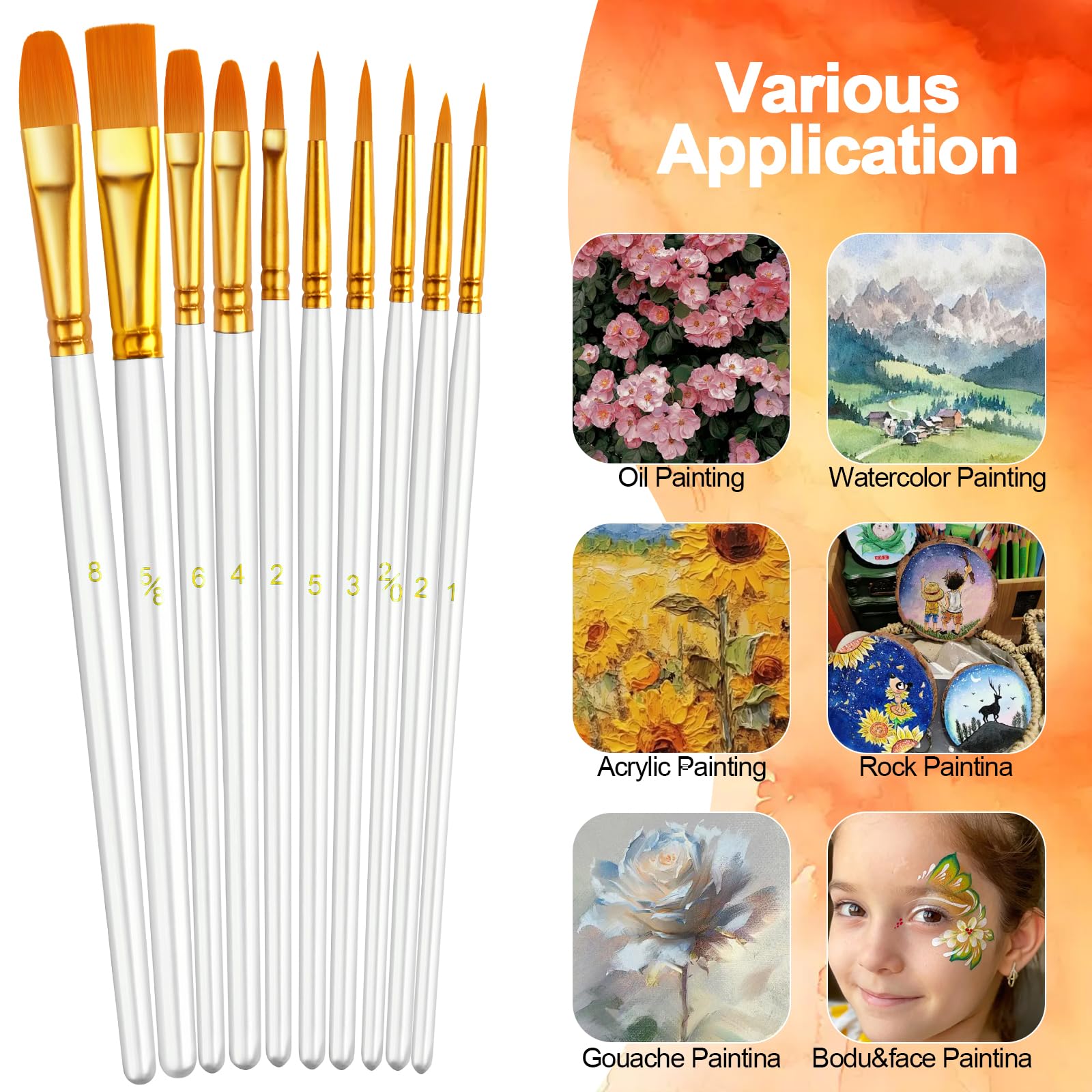 Paint Brushes Set, 16 Pack 160 Pcs Round-Pointed Tip Paintbrushes Nylon Hair Artist Acrylic Paint