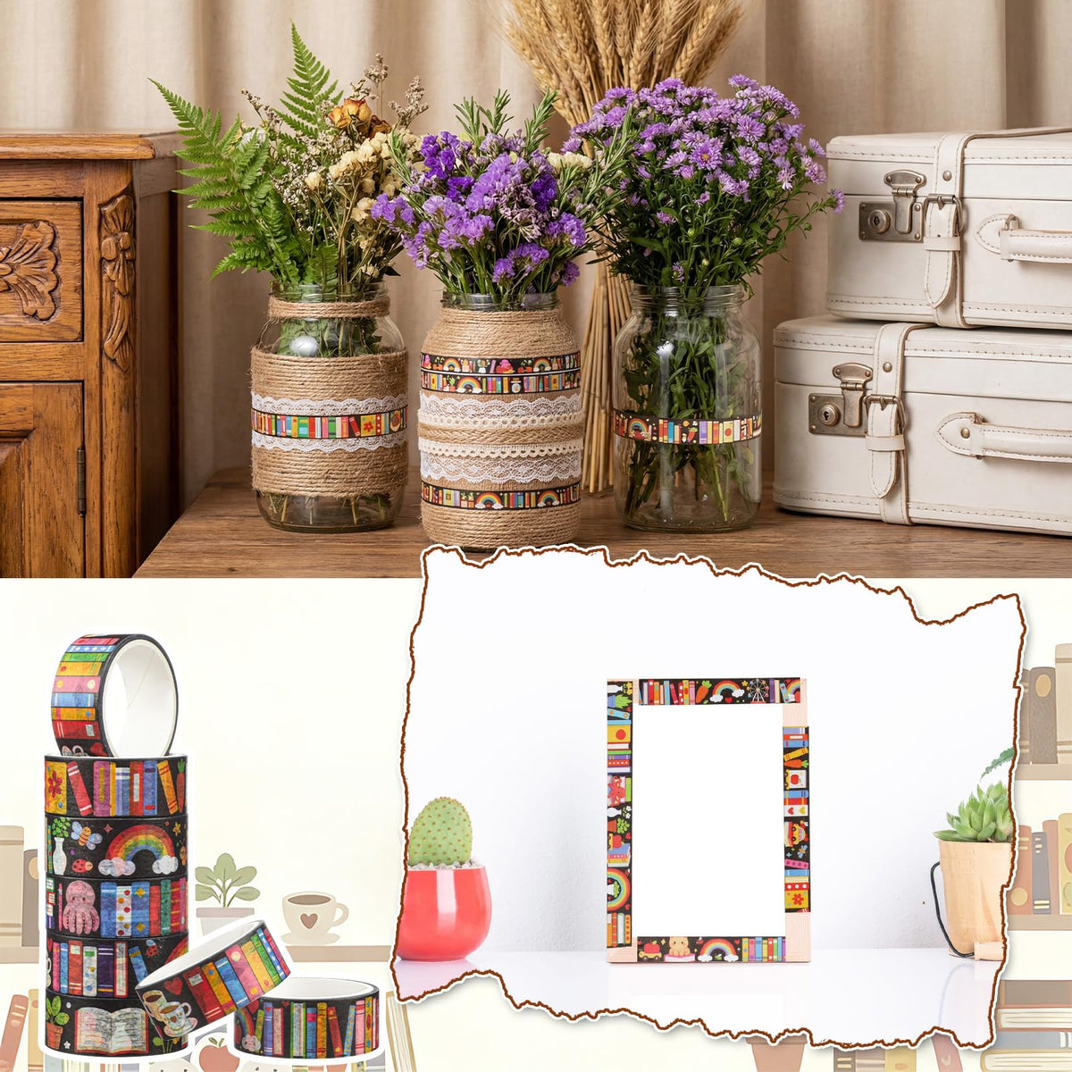Janlaugh 24 Rolls Book Washi Tape for Craft, Reading Washi Tapes, Rainbow