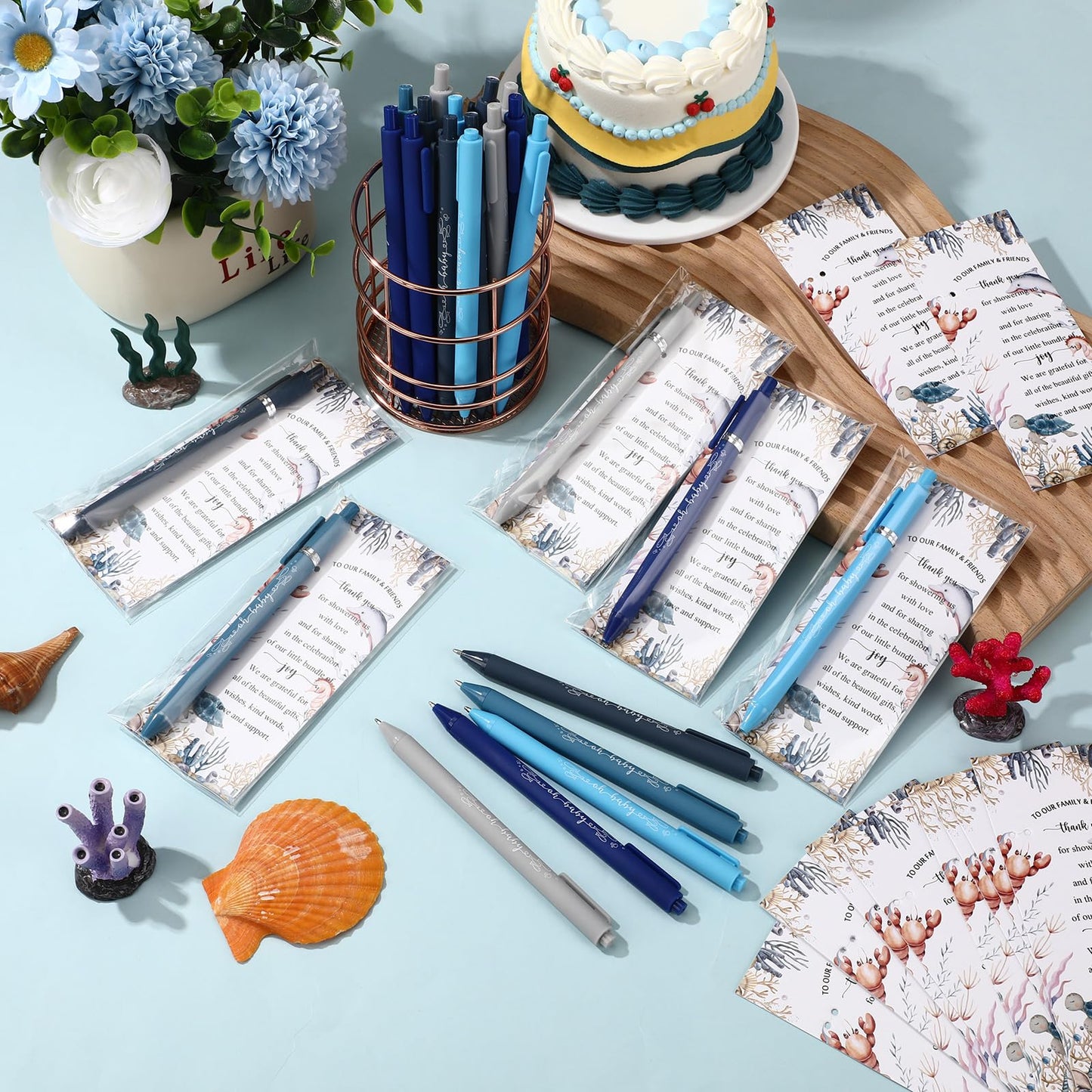 Engrowtic 50 Set Ocean Baby Shower Gifts Pens for Guests Under the Sea Baby Shower Favors