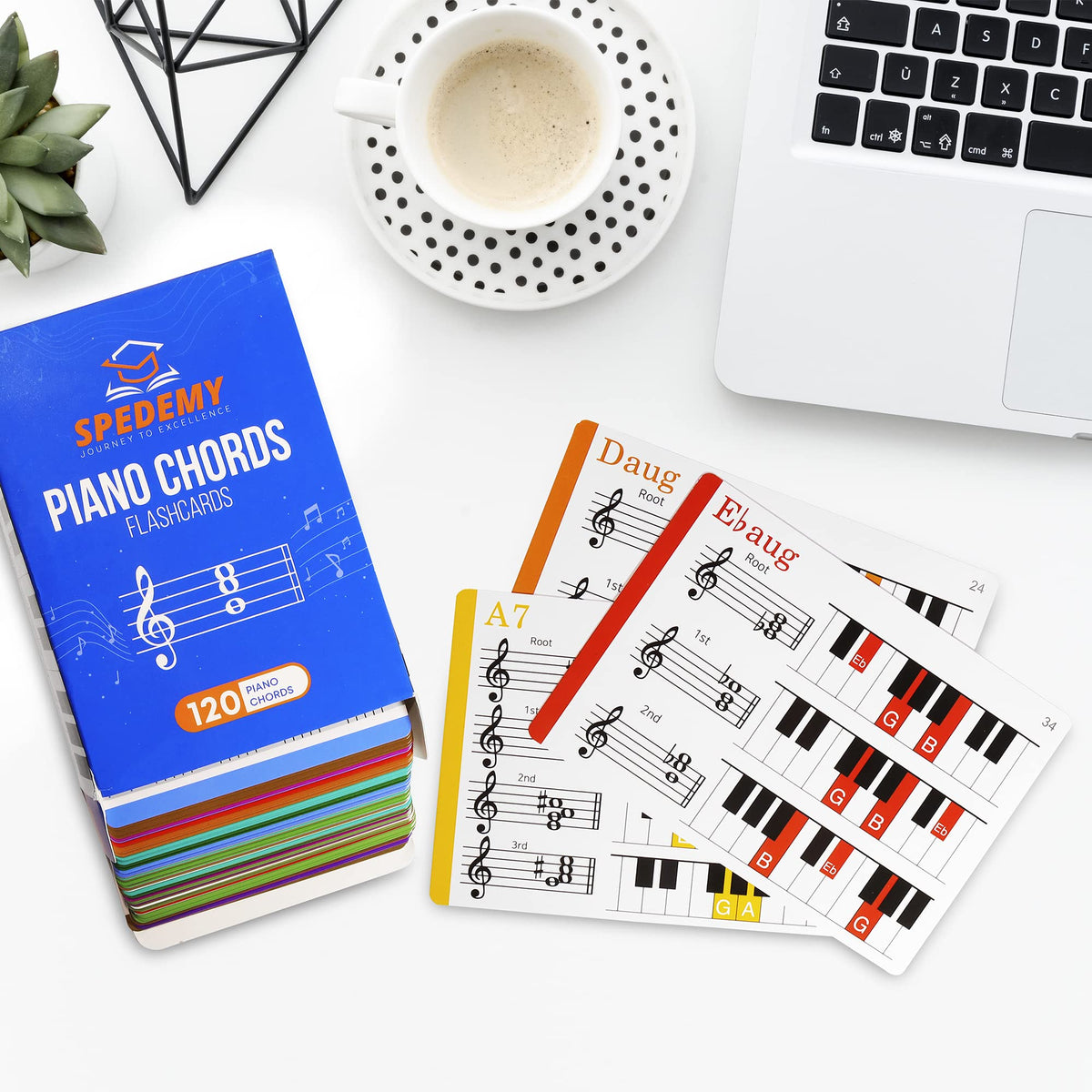 Spedemy Piano Chord Flashcards in Gift Box - Piano Chords Chart Included - ColorCoded Flash Cards
