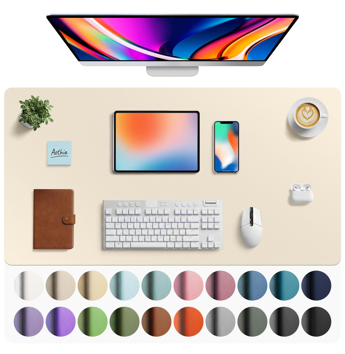 Aothia Faux Leather Desk Mat - Large Mouse Pad, Non-Slip PU Leather Blotter, Waterproof Writing