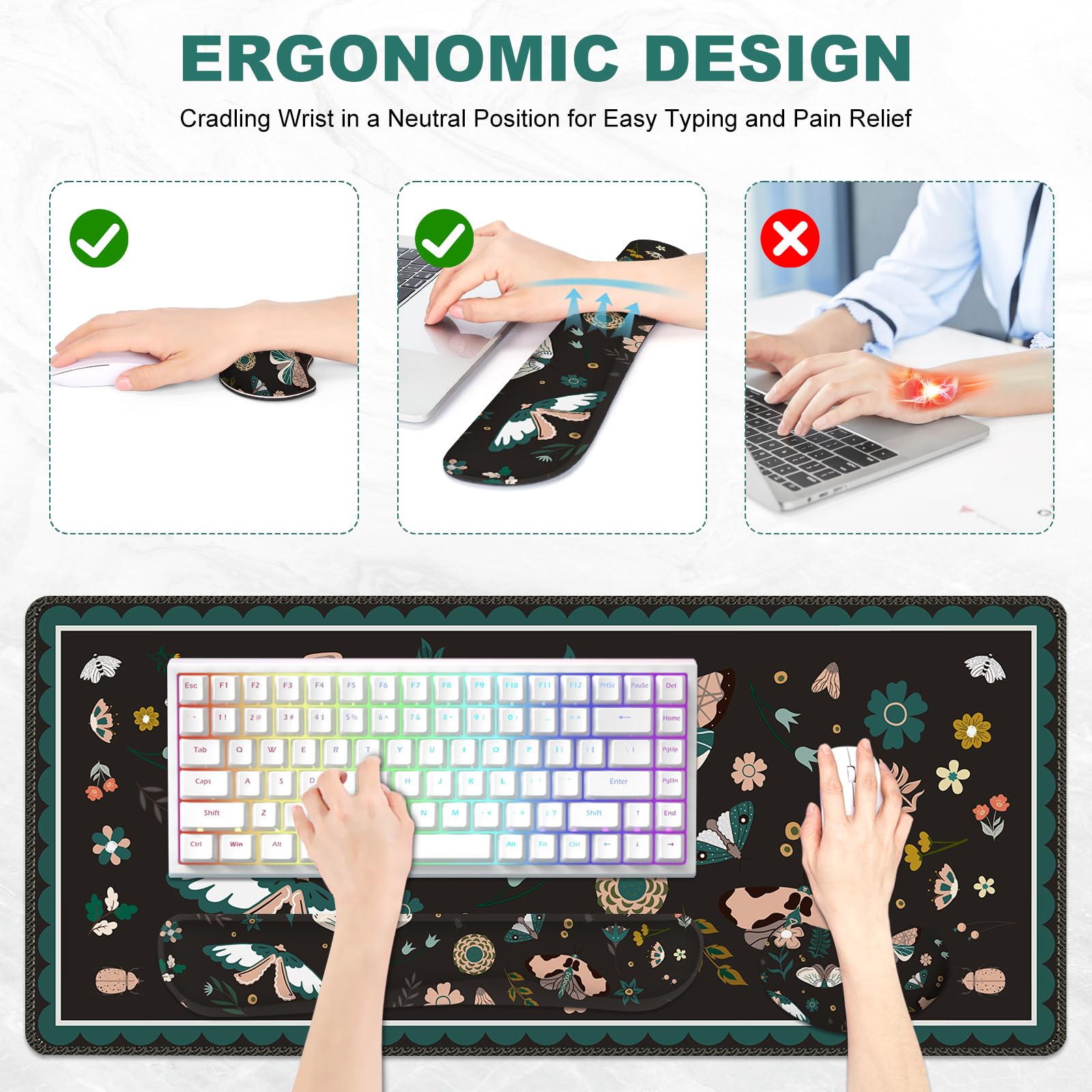 Lauspuck Large Mouse Pad and Keyboard Wrist Rest, Desk Pad for Keyboard and Mouse, Gaming Mousepad