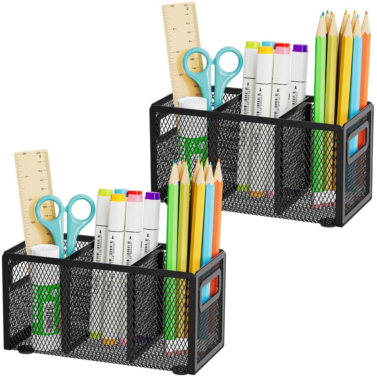Marbrasse Mesh Pen Holder for Desk, Pencil Holder Desk Organizer 3 Adjustable Compartments, Pencil