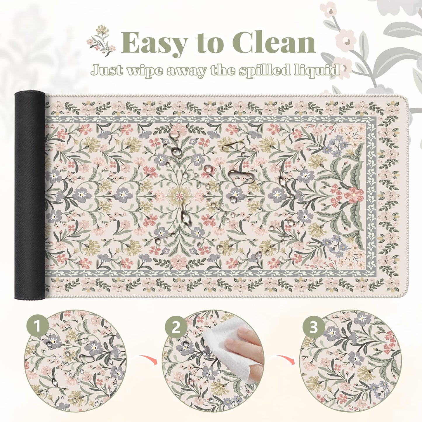 HAOCOO Boho Floral Desk Mat, Vintage Botanical Mouse Pad for Office(Grey)