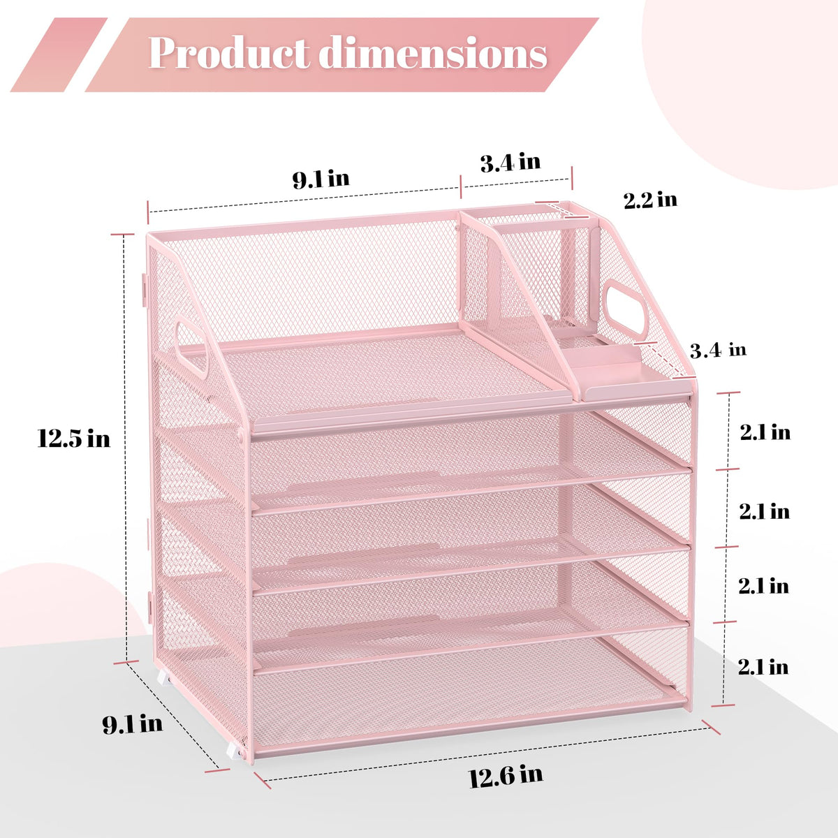 OrgMate 5 Tier Mesh Desk Organizer with Pen Holder and Handle Letter Tray