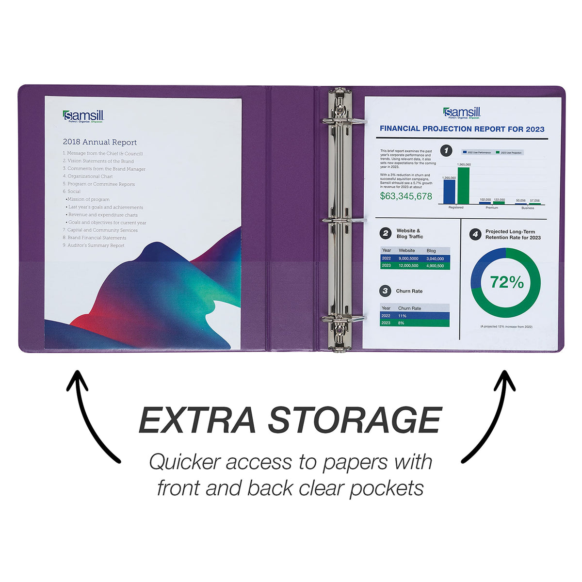 Samsill Durable 1.5 inch 3 Ring Binder, D Ring Binder, 100% Recycled Chipboard, Purple, 4 Pack
