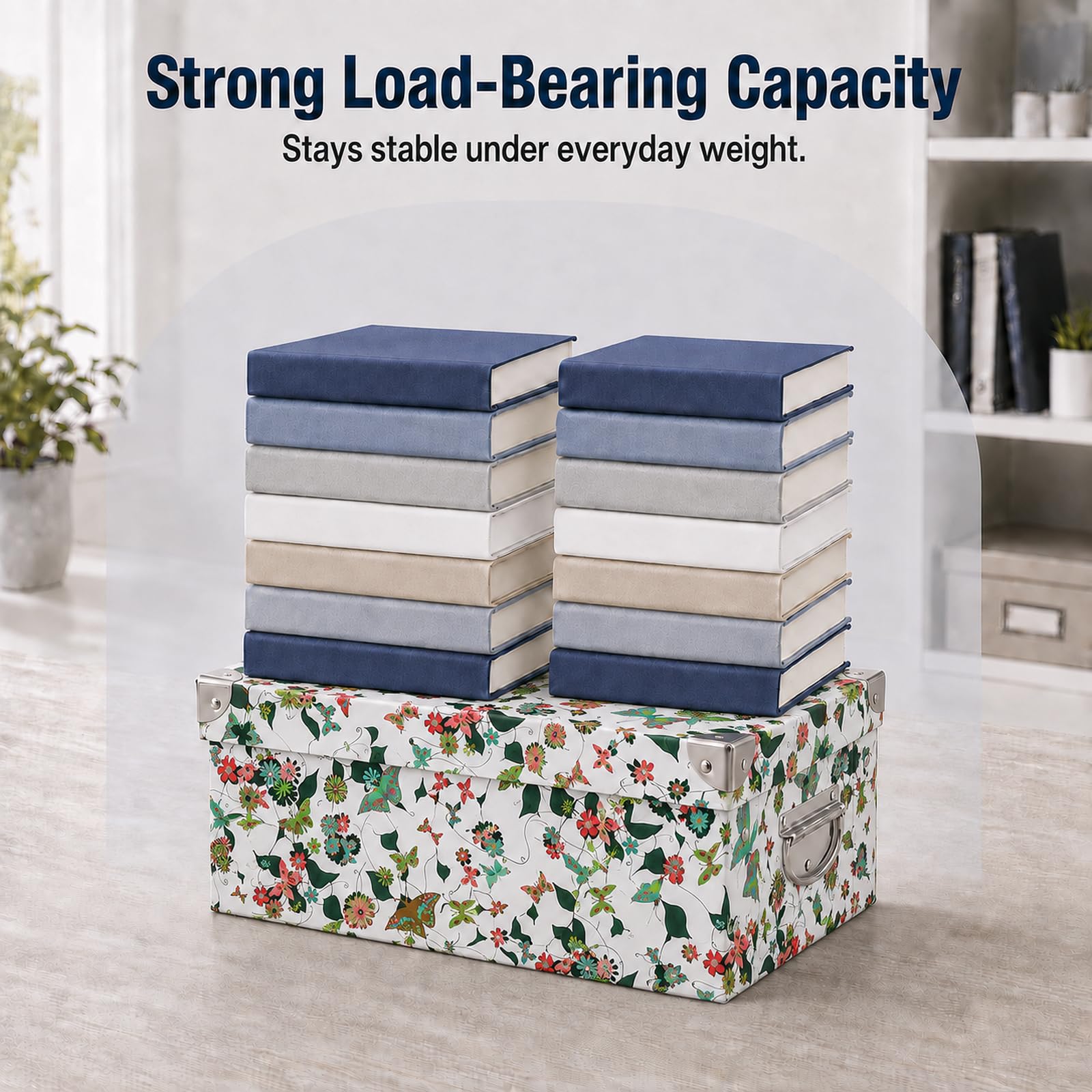 GUOZI Collapsible Storage Box, Decorative Memory box with Lid & Metal Reinforced Corners, Cardboard