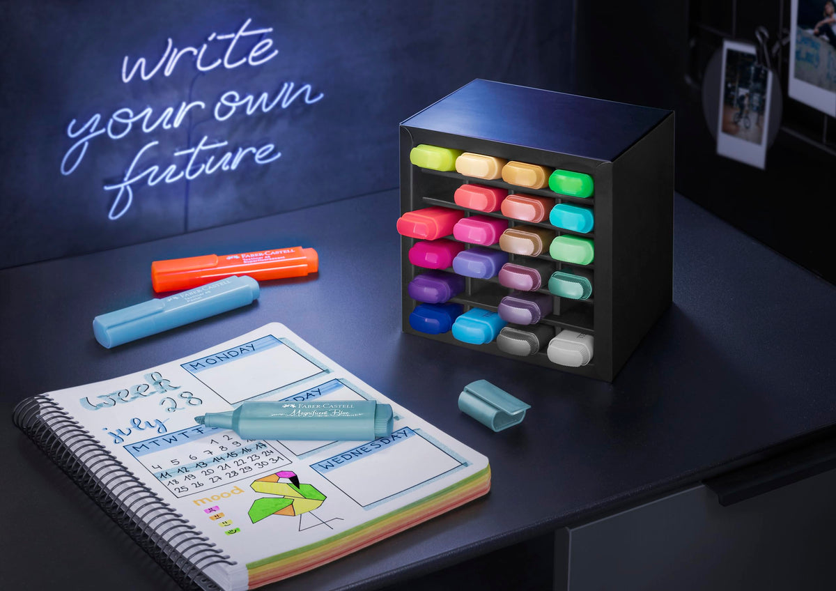 Faber-Castell Highlighter Desk Set - Assortment of 24 Chisel Tip Markers, Metallic, Neon, and