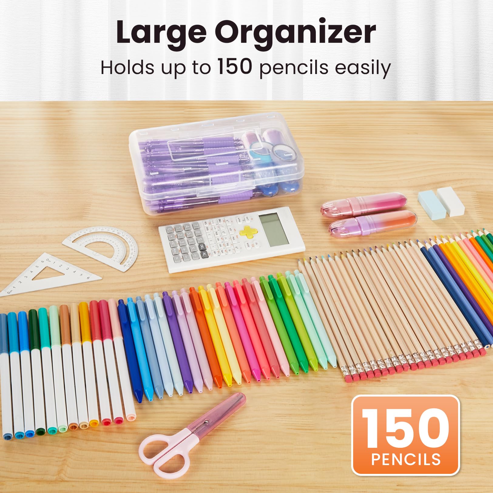 Sooez Plastic Pencil Case Box 6 Pack, Colored Large Craft Storage Bulk