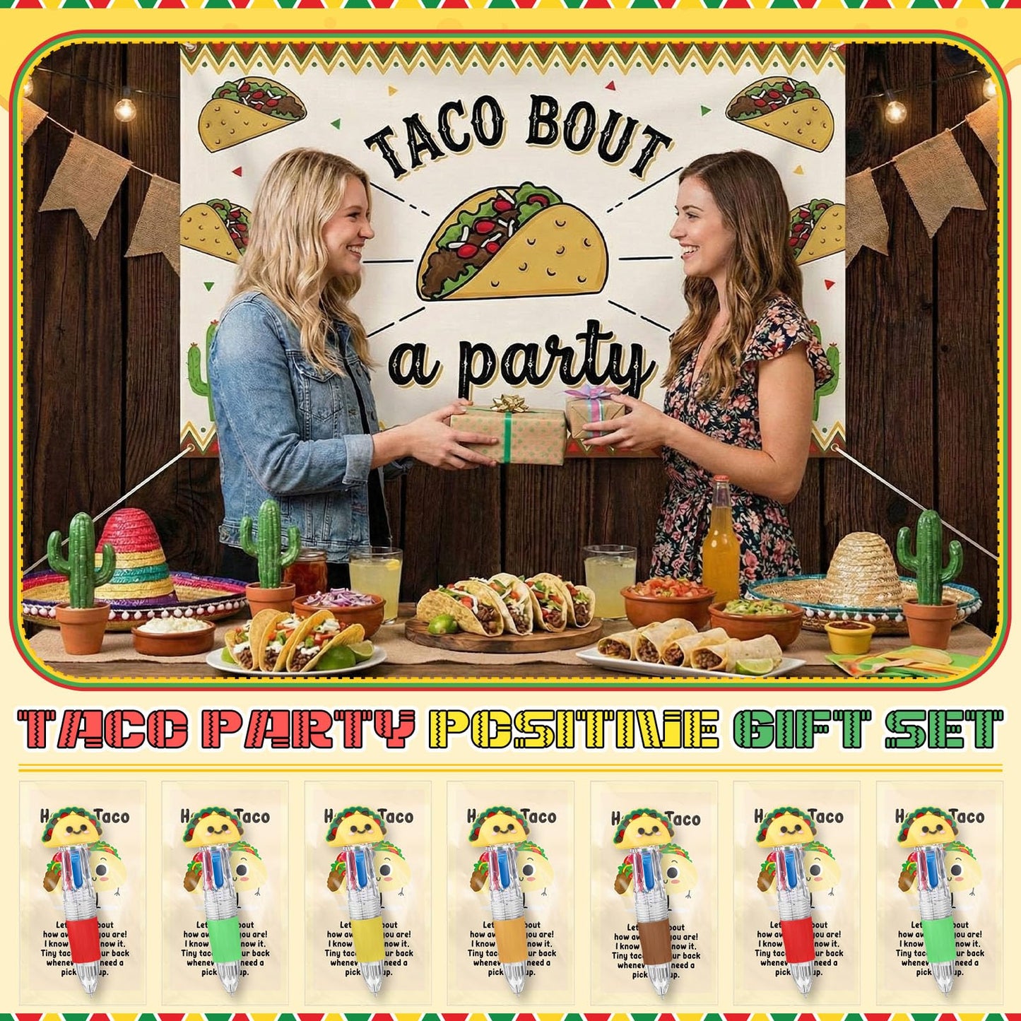 Sayglossy 24 Sets Taco Party Favor Pens Gifts Bulk, 4-in-1 Ballpoint Pens