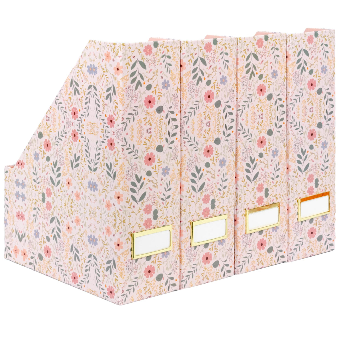 BLU MONACO | Cardboard Magazine File Holder Set of 4 | Standing File Holder with Floral Boho Design