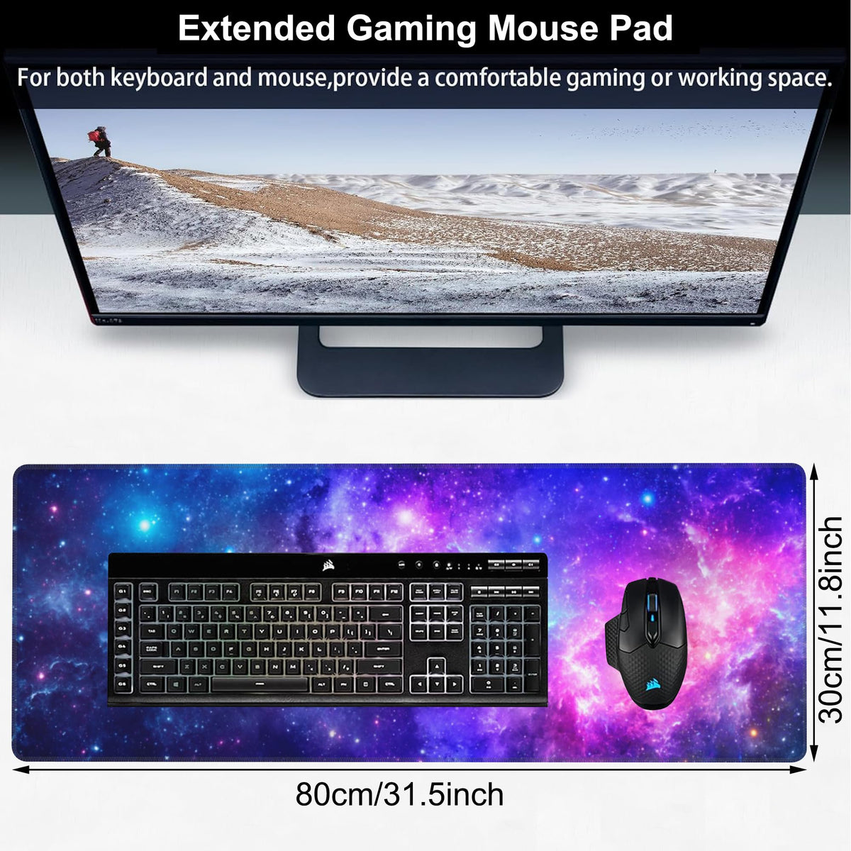 NIYLYNSYN Deep Universe Space and Stars Desk Mat,Large Galaxy Space Gaming Keyboard Mouse