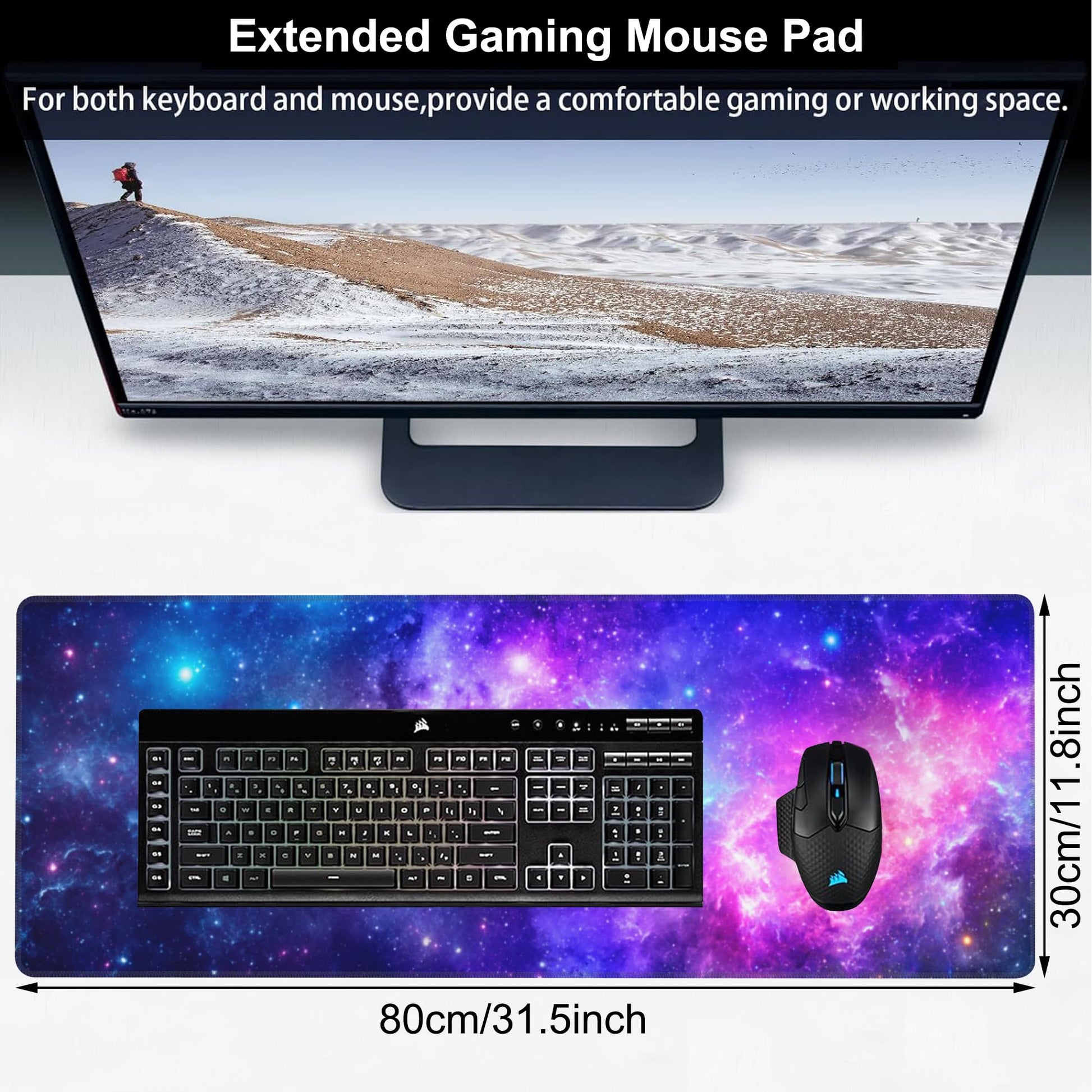 NIYLYNSYN Deep Universe Space and Stars Desk Mat,Large Galaxy Space Gaming Keyboard Mouse