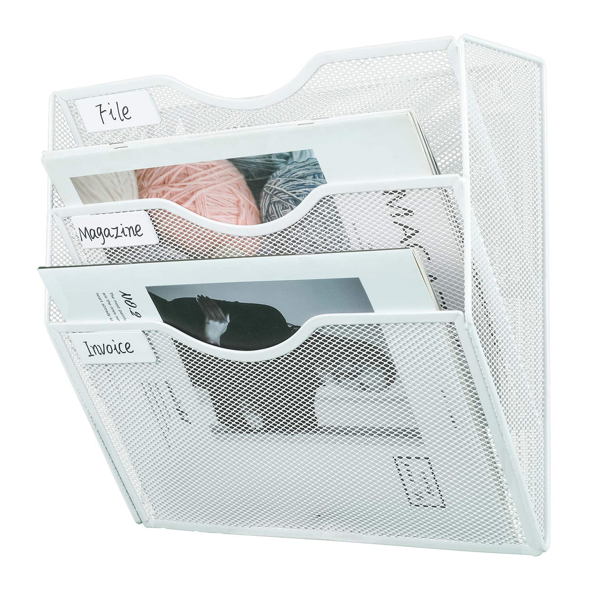 PAG-Mass Hanging Wall File Holder Mail Organizer Wall Mount Document Letter Rack, 3-Tier, White