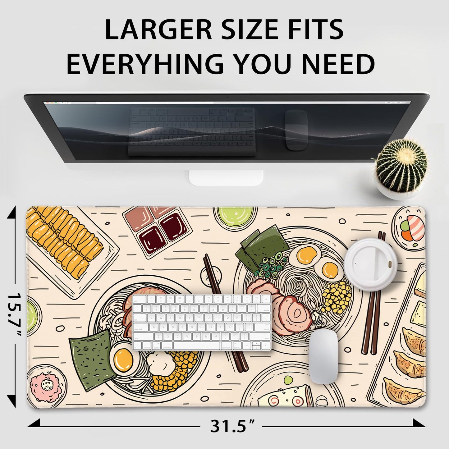 Mcapirivo Japanese Ramen Large Mouse Pad Gaming Desk Mat XXL 31.5"x15.7"