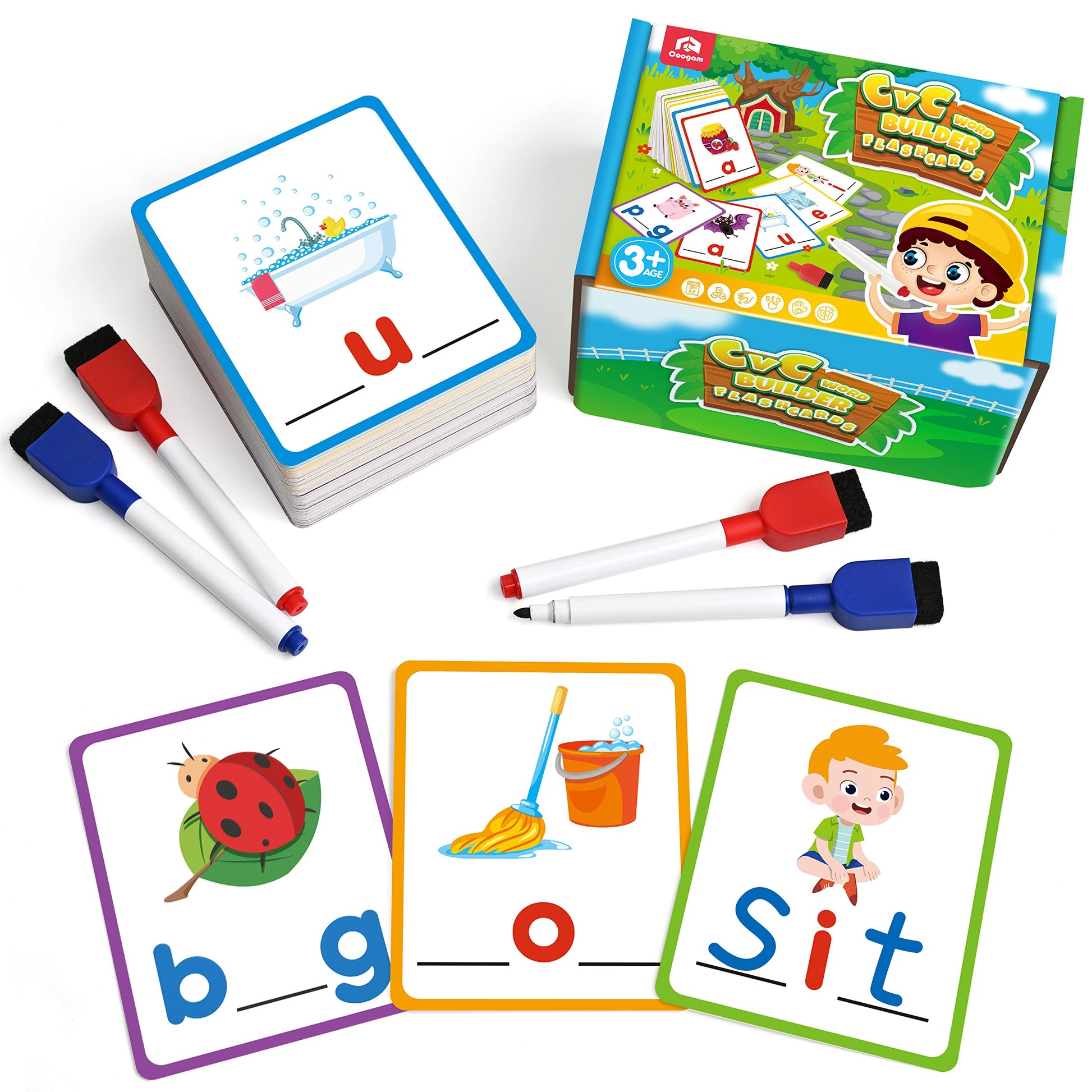 Coogam CVC Sight Words Flashcards, Short Vowel Spelling Game, Preschool Kids Learning Sight Words