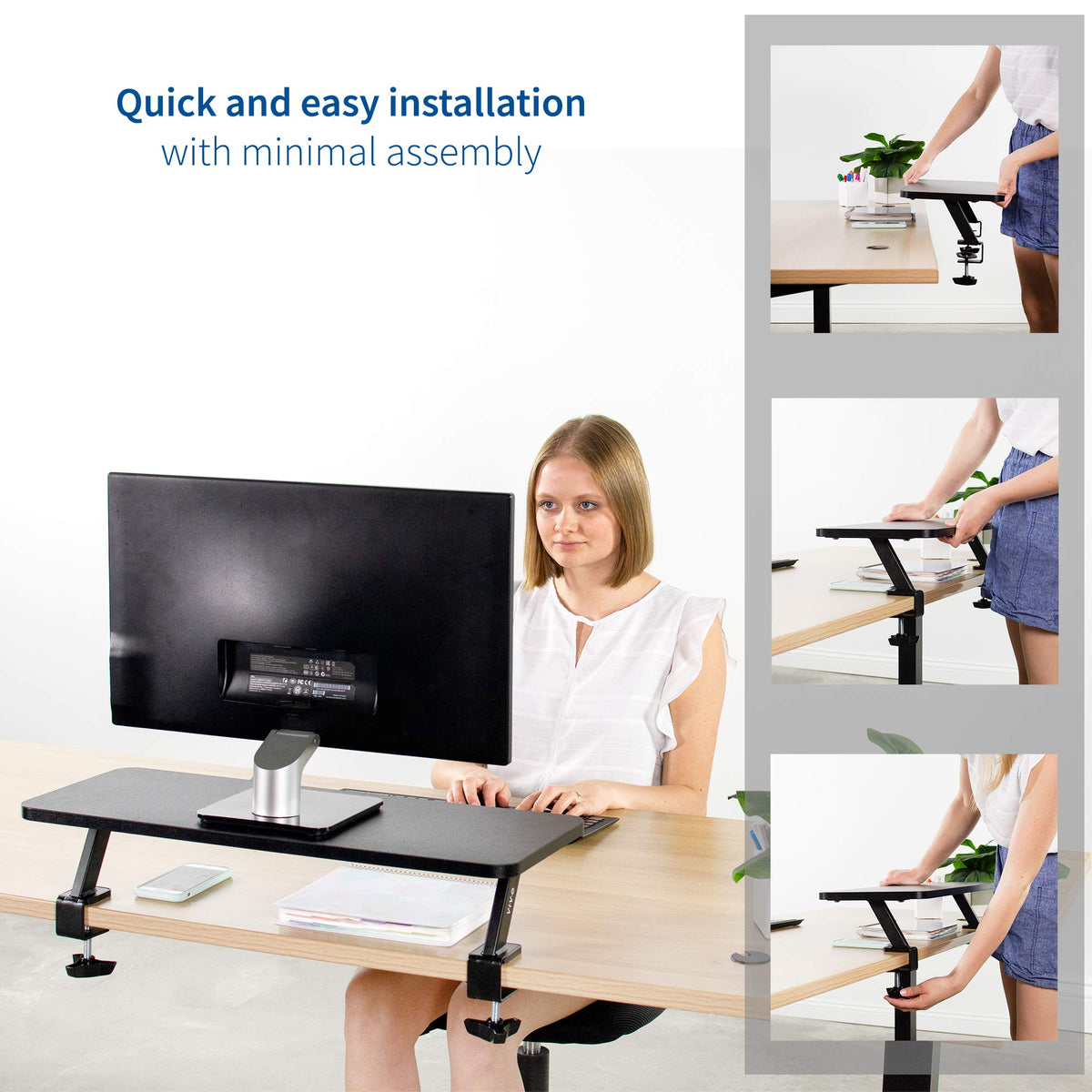 VIVO Black Clamp-on Small 26 inch Ergonomic Desk Shelf, Single Computer Monitor Stand Riser - Desk
