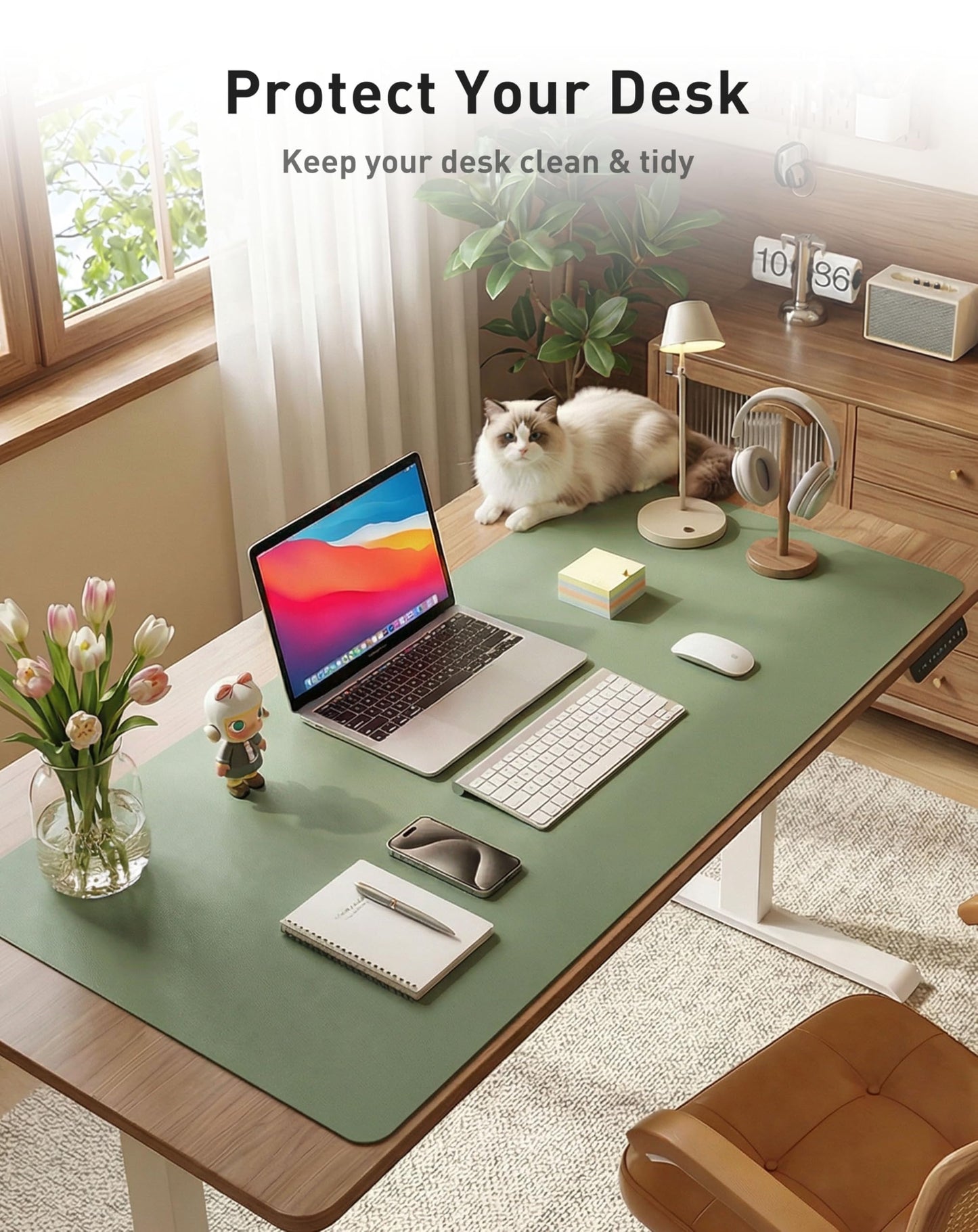 Aothia Faux Leather Desk Mat - Large Mouse Pad, Non-Slip PU Leather Blotter, Waterproof Writing