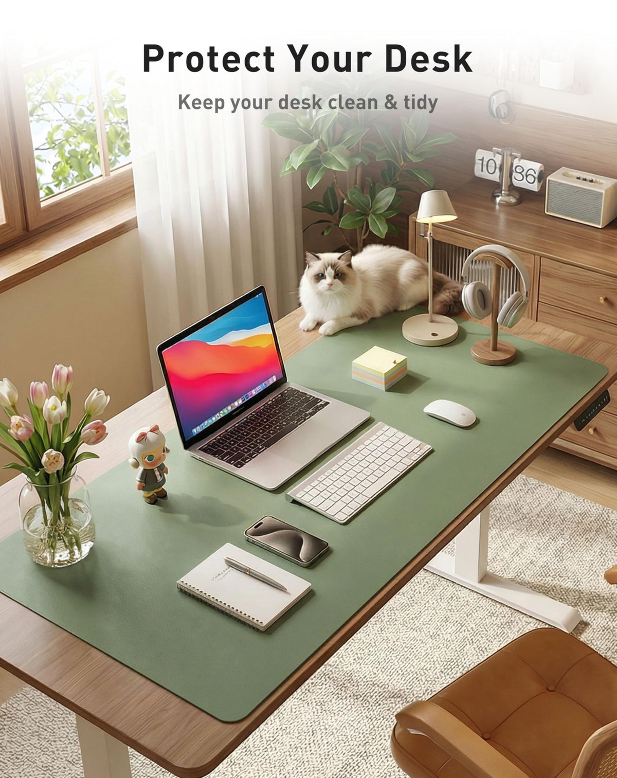 Aothia Faux Leather Desk Mat - Large Mouse Pad, Non-Slip PU Leather Blotter, Waterproof Writing