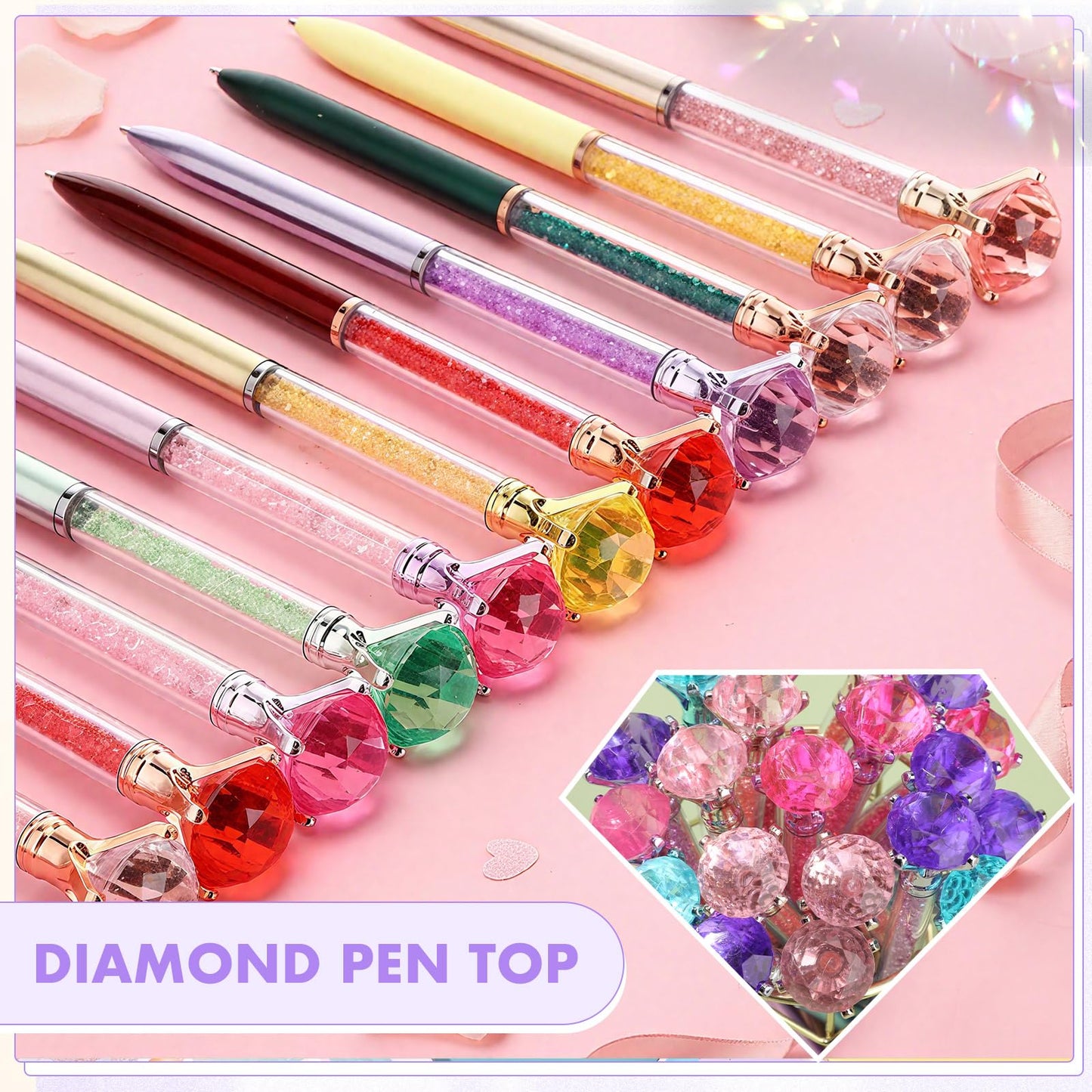 Zhehao 60 Pcs Diamond Pens Bulk Crystal Top, Rhinestone Pens, Multicolor