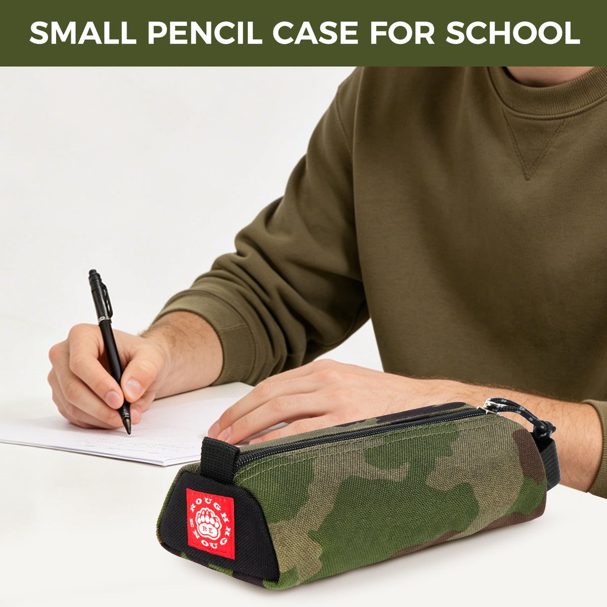 Rough Enough Small Pencil Case Pouch, Stationery Bag for Students, Camo